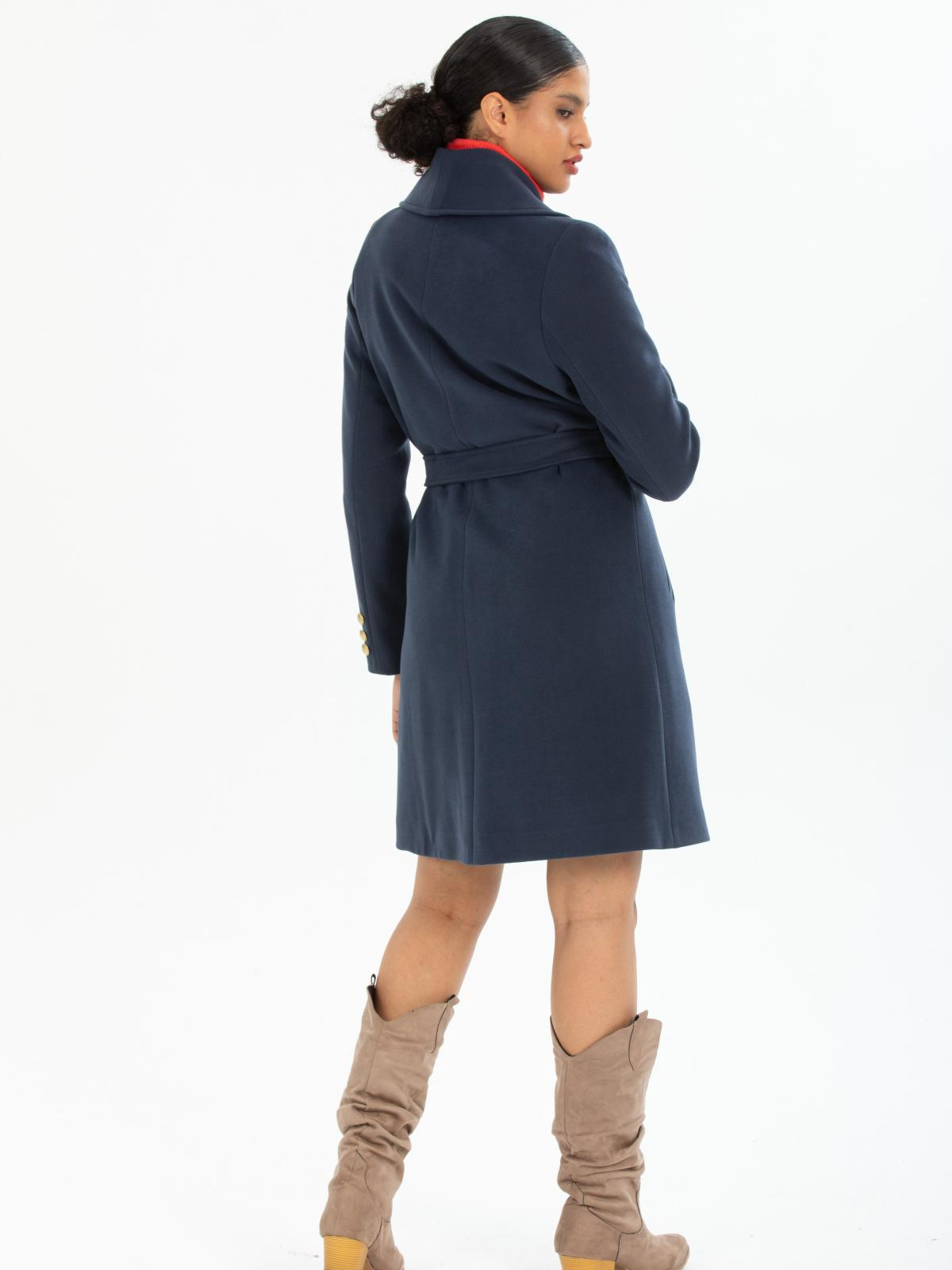 Women four-buttons coat with belt wholesale Navy color 669523
