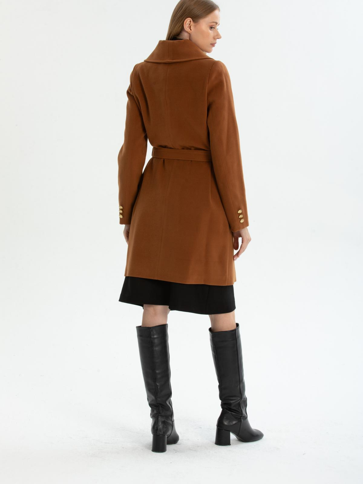 Women four-buttons coat with belt wholesale Camel color 669524