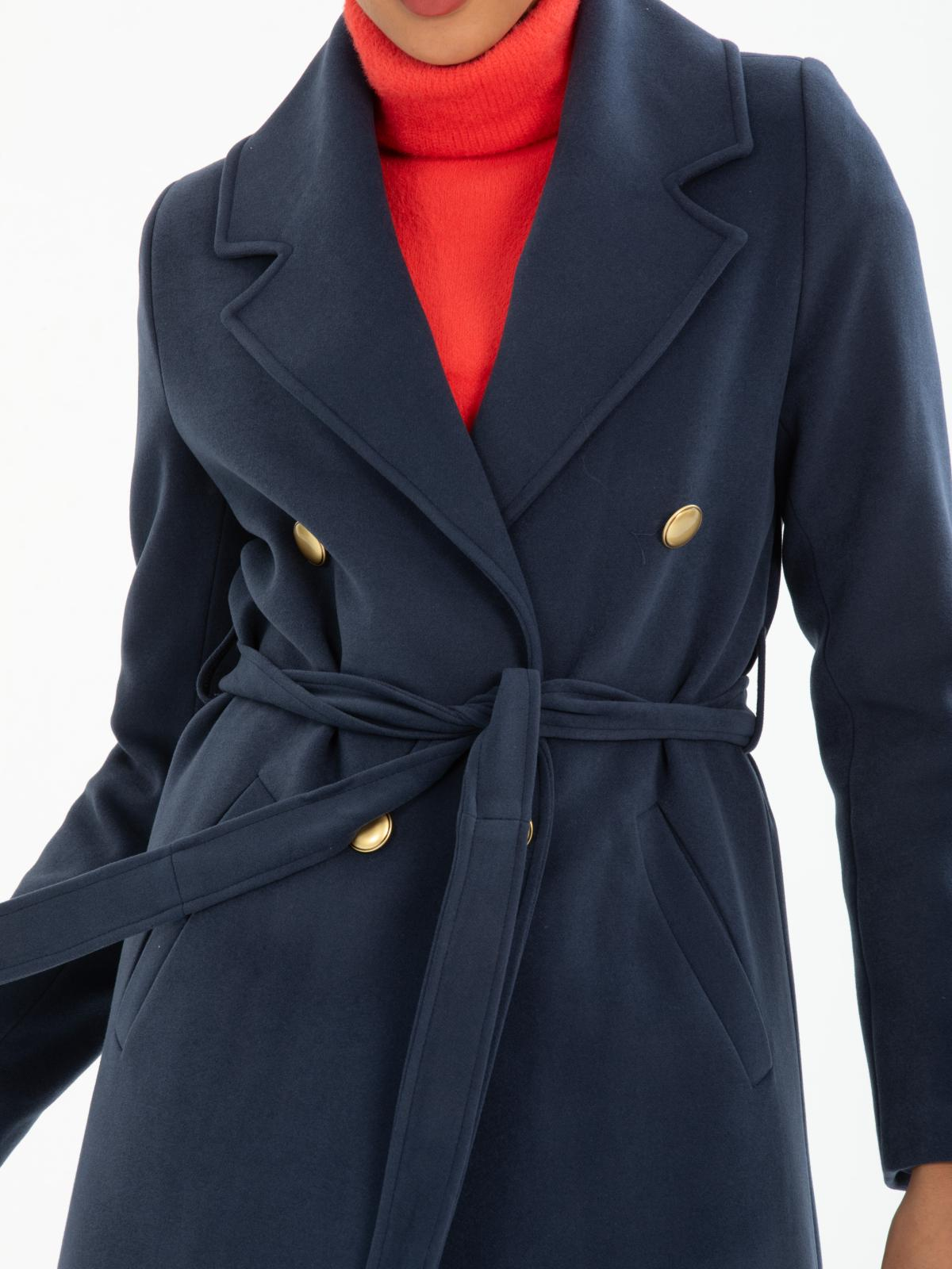 Women four-buttons coat with belt wholesale Navy color 669523