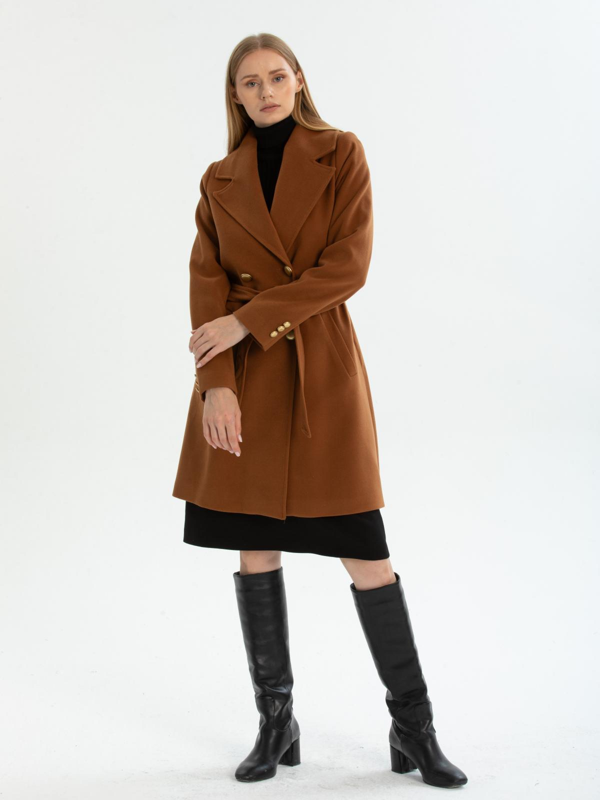 Women four-buttons coat with belt wholesale Camel color 669524
