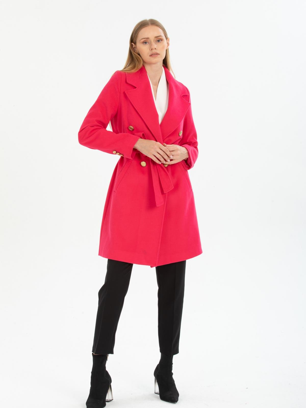 Women four-buttons coat with belt wholesale Fucshia color 670493