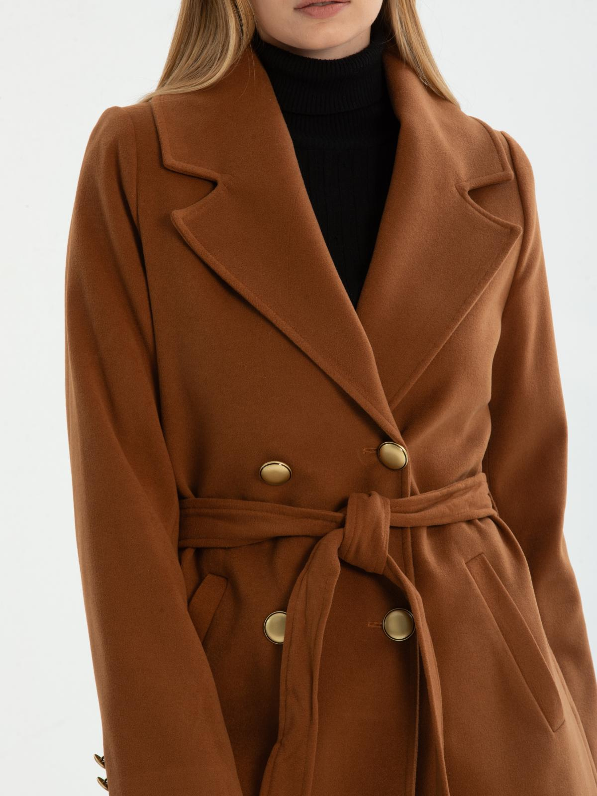 Women four-buttons coat with belt wholesale Camel color 669524