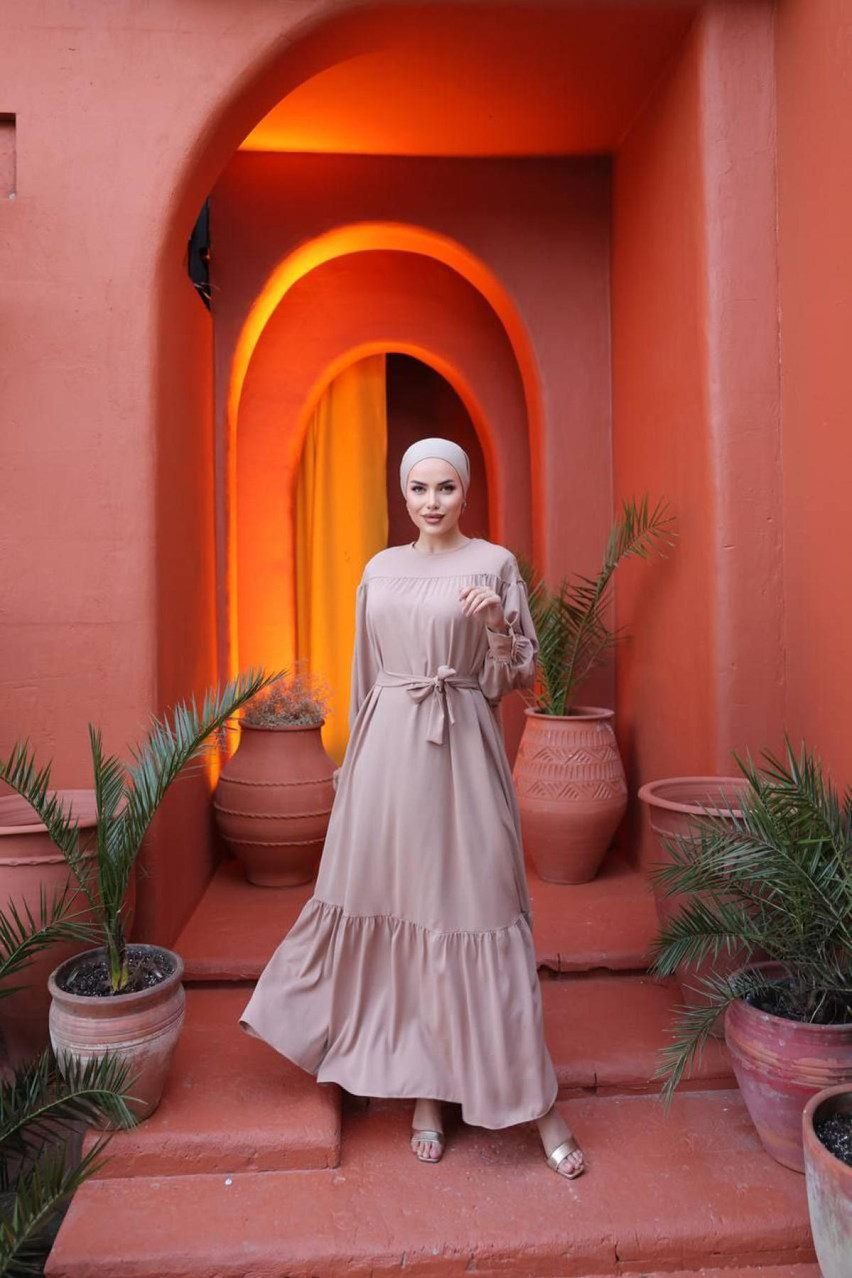 Women hijab maxi dress wholesale Beige color 697394