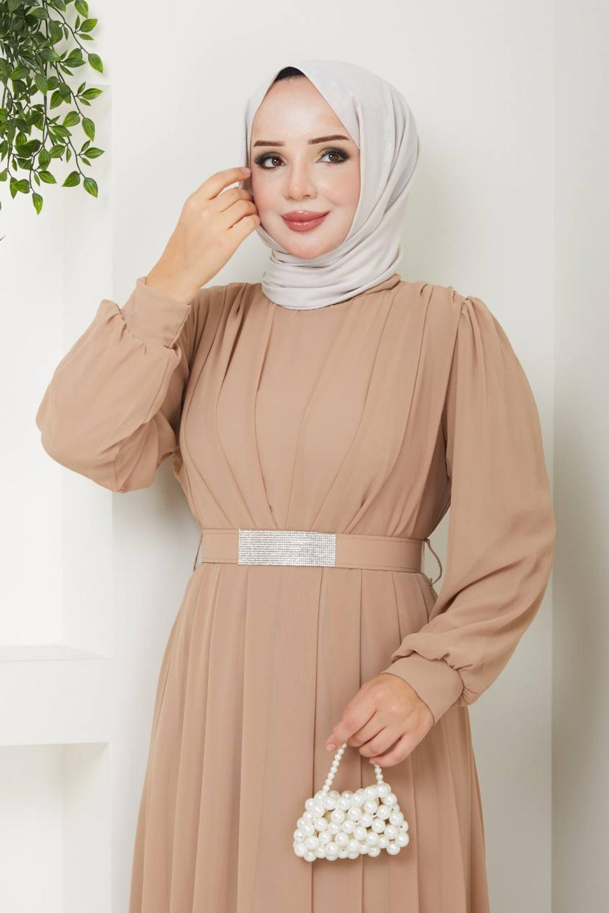 Women hijab maxi dress wholesale Beige color 696137