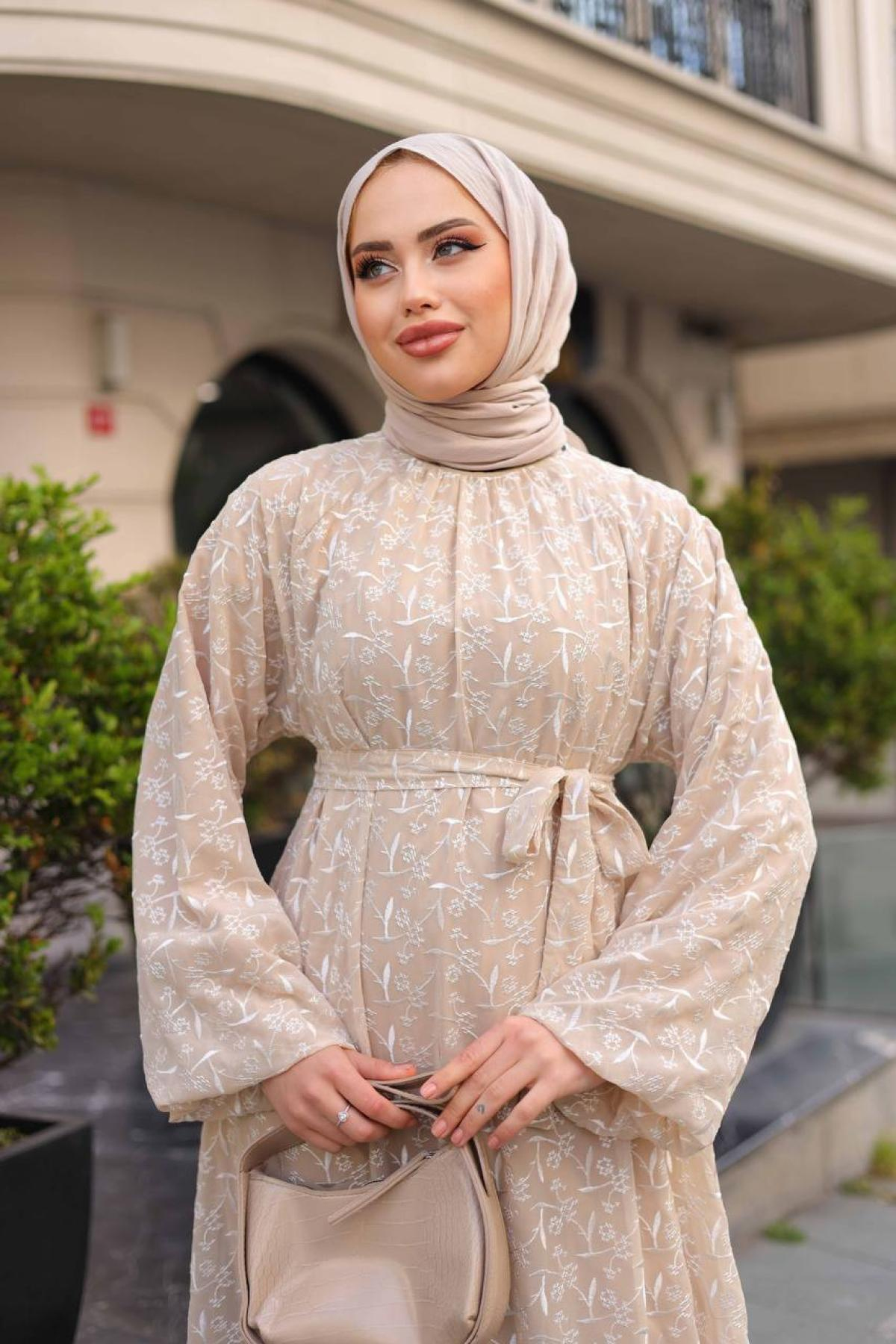 Women hijab maxi dress wholesale Beige color 695964