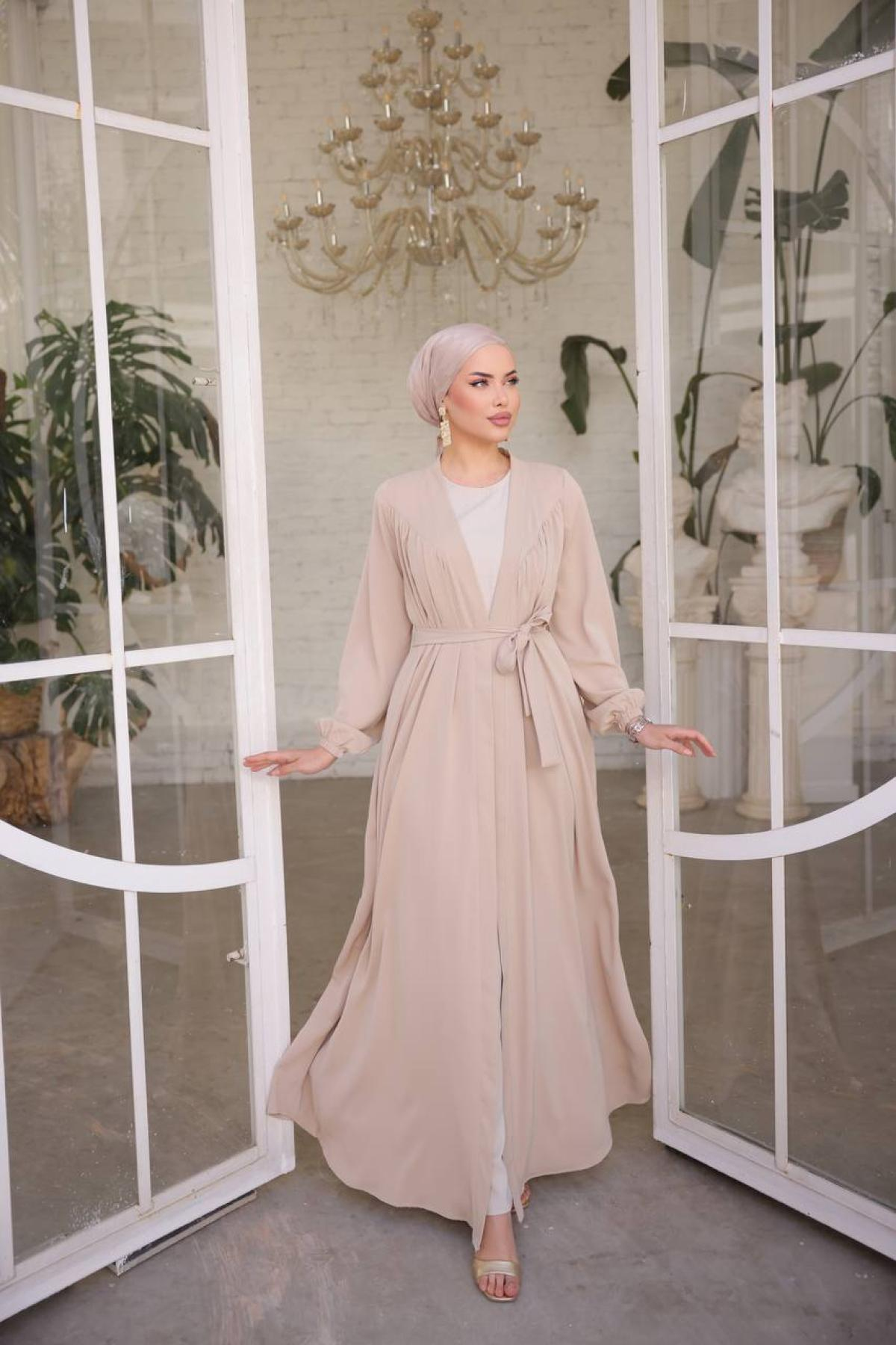 Women hijab maxi dress wholesale Beige color 695812