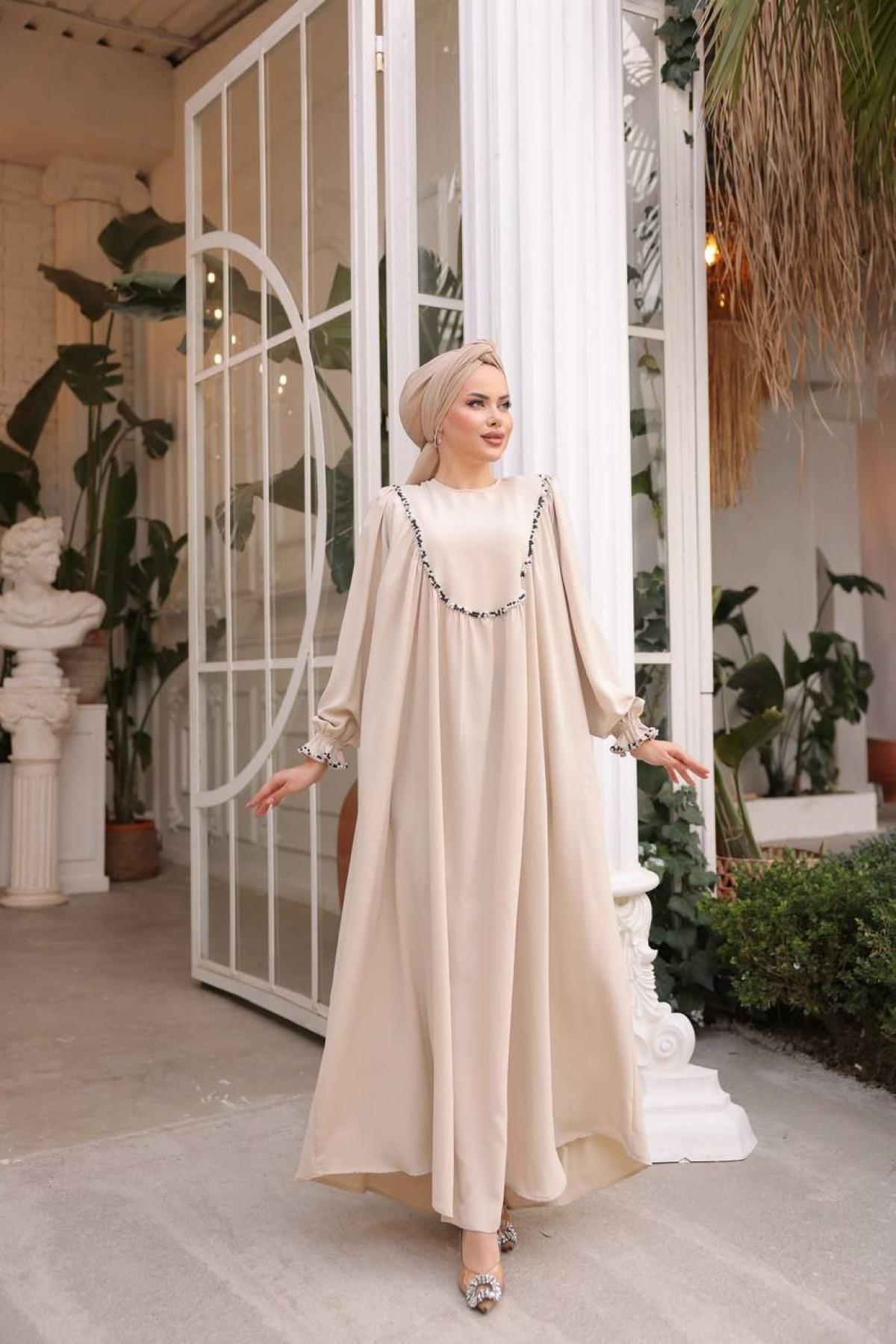 Women hijab maxi dress wholesale Beige color 697473