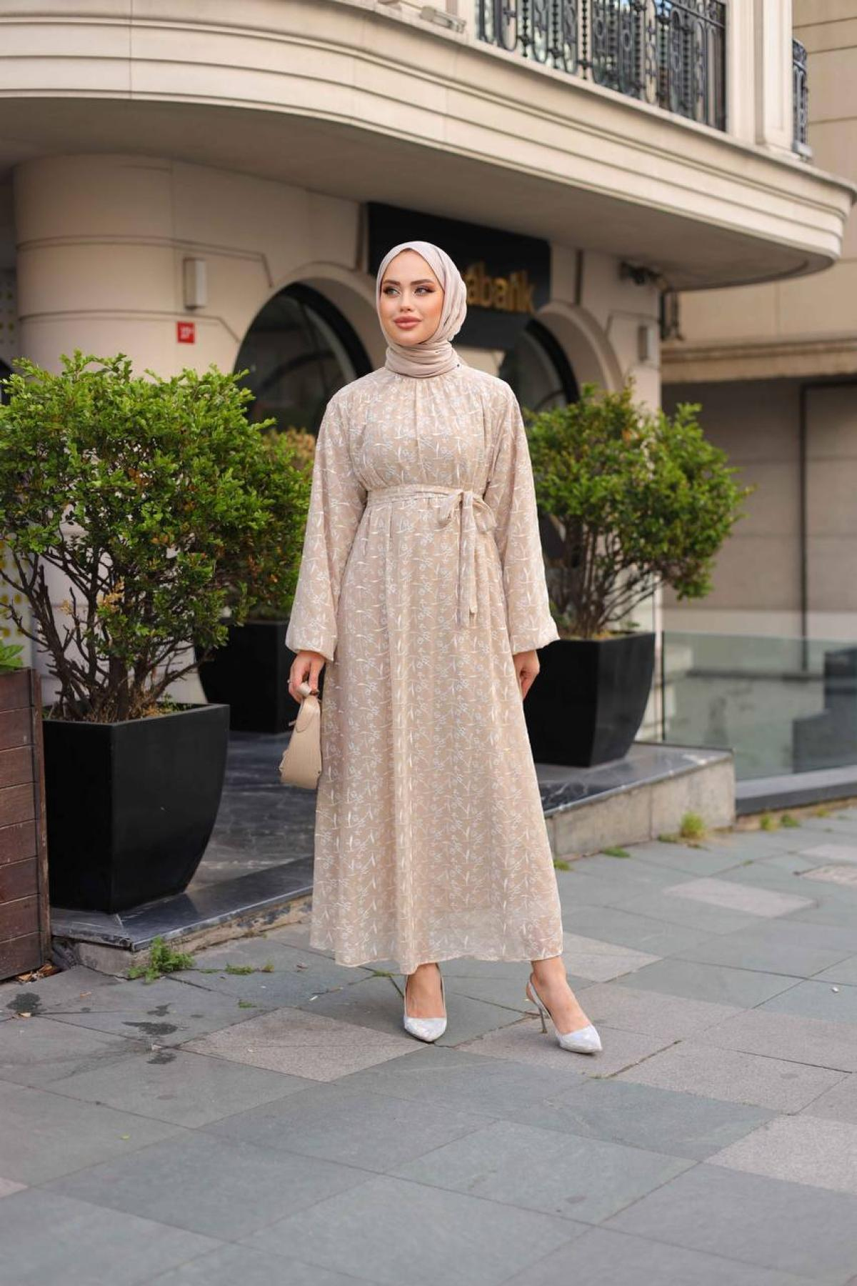 Women hijab maxi dress wholesale Beige color 695964
