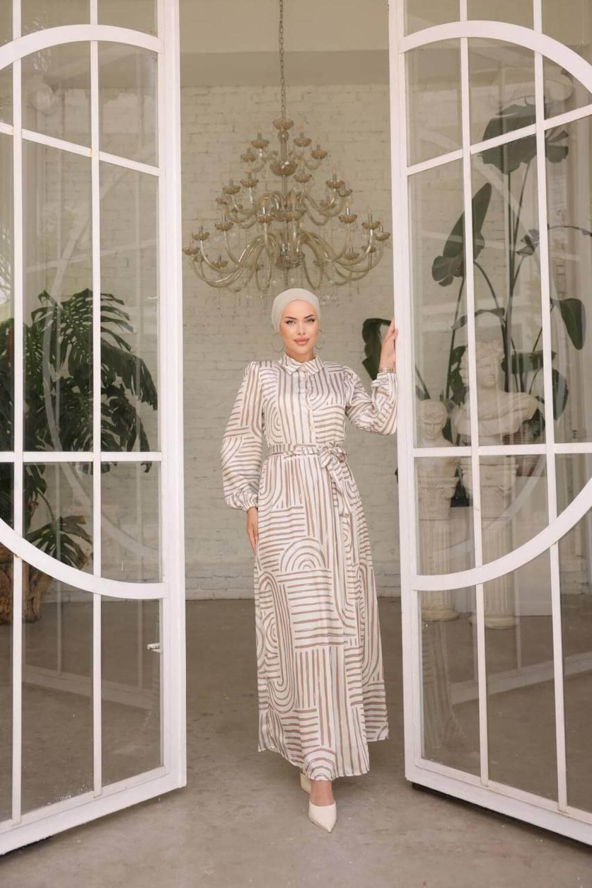 Women hijab maxi dress wholesale Beige color 697335