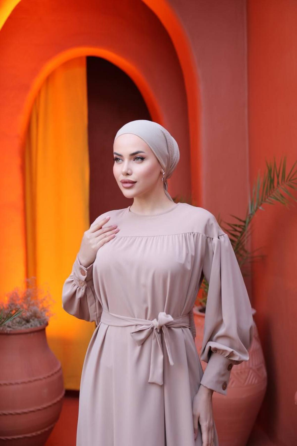 Women hijab maxi dress wholesale Beige color 697394