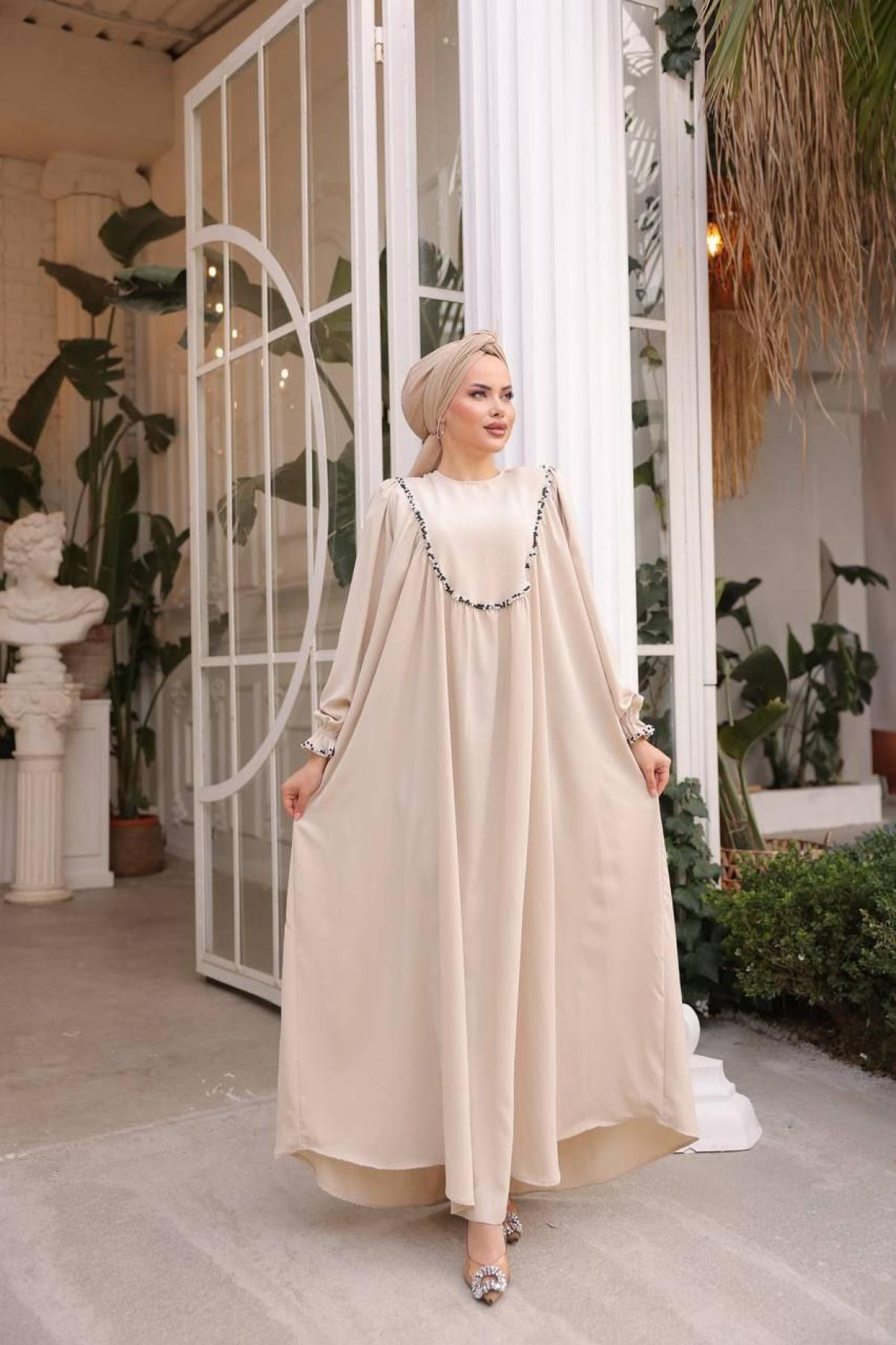 Women hijab maxi dress wholesale Beige color 697473