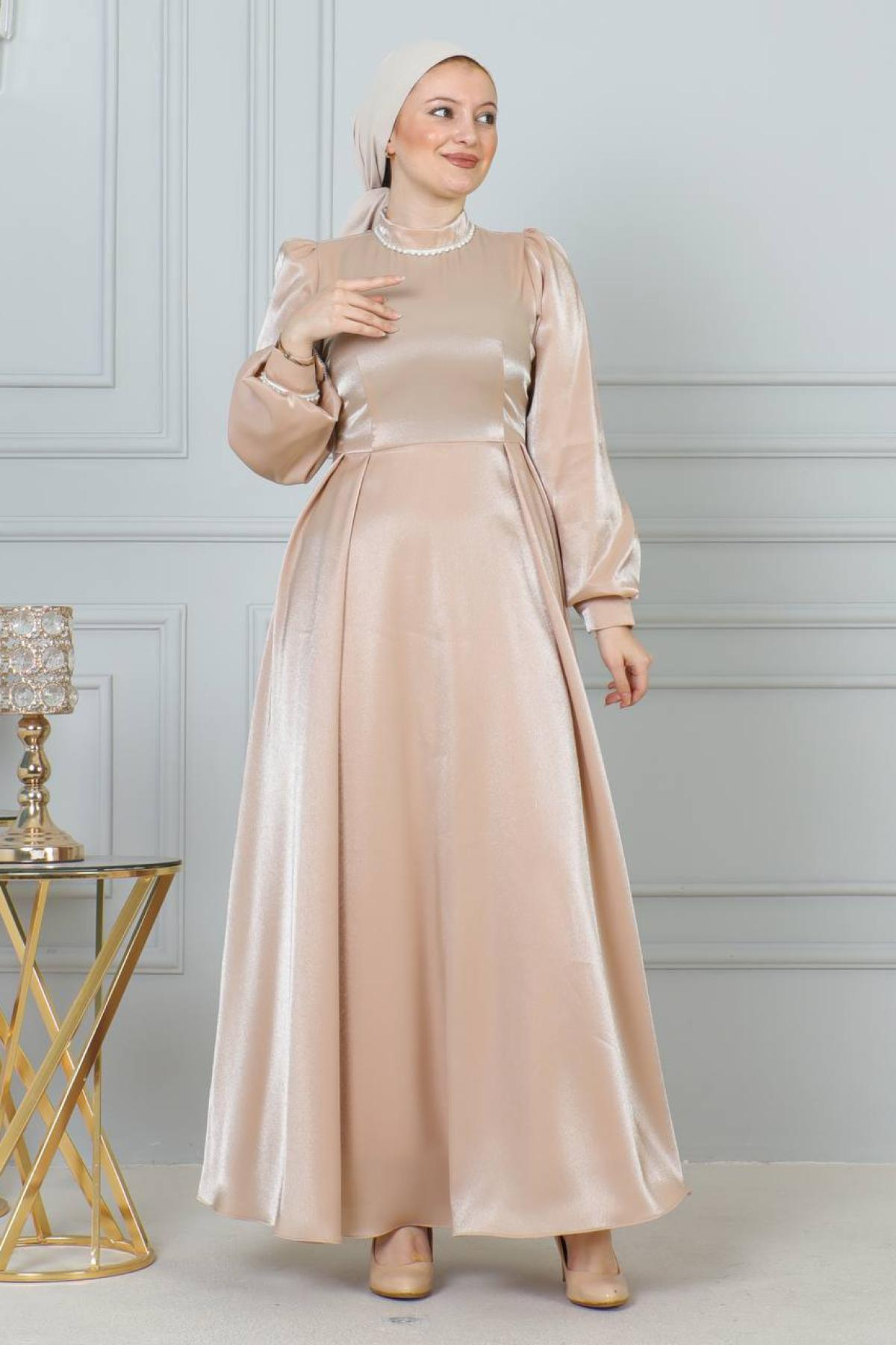 Women hijab maxi dress wholesale Beige color 696146