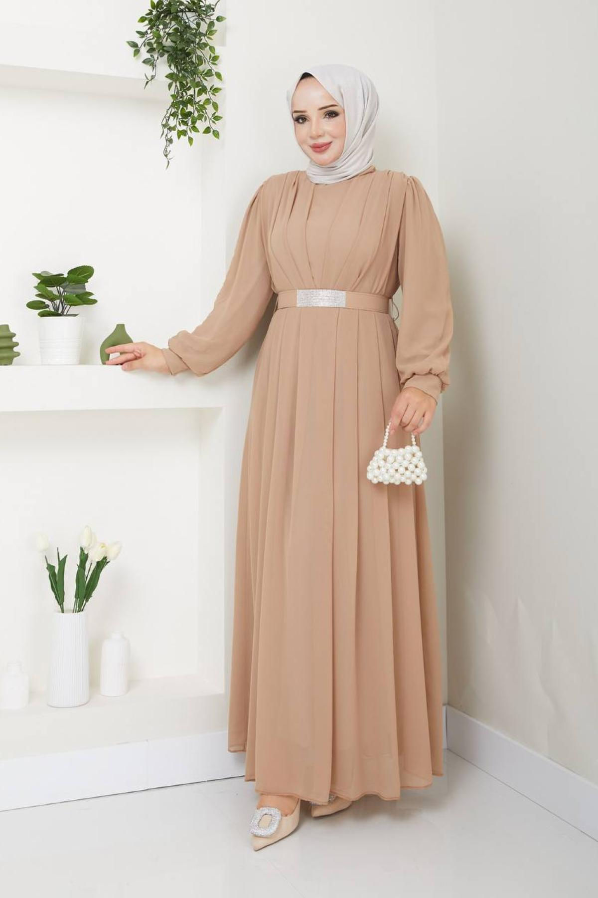 Women hijab maxi dress wholesale Beige color 696137