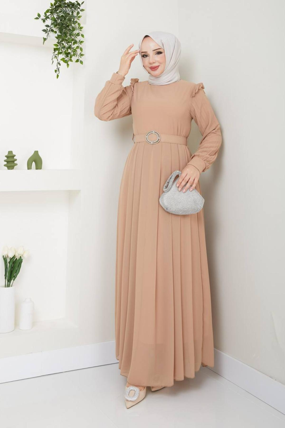 Women hijab maxi dress wholesale Beige color 695729