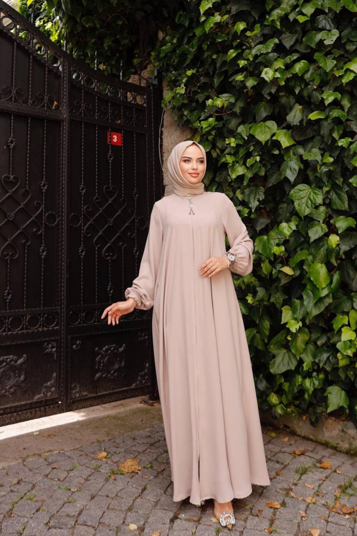Women hijab maxi dress wholesale Beige color 697386