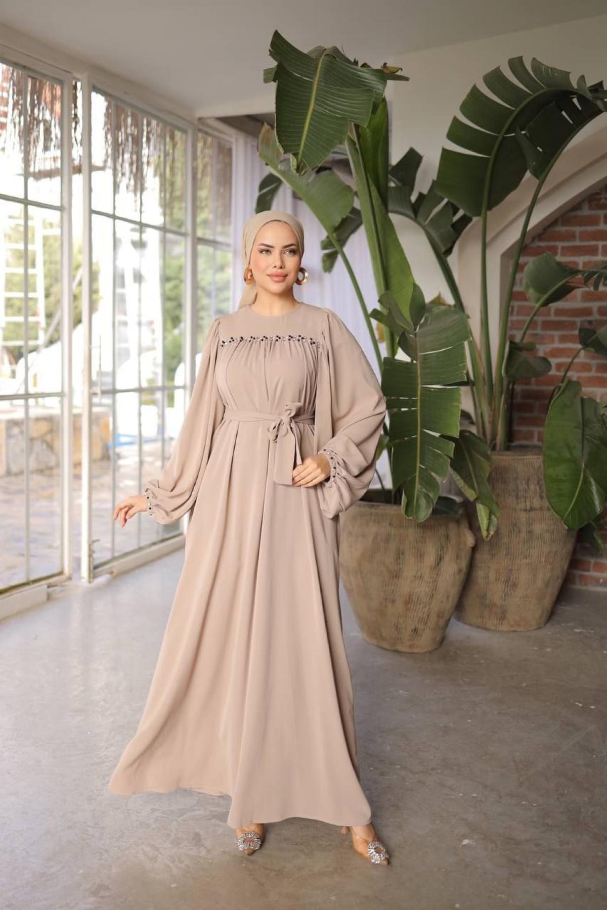 Women hijab maxi dress wholesale Beige color 697438