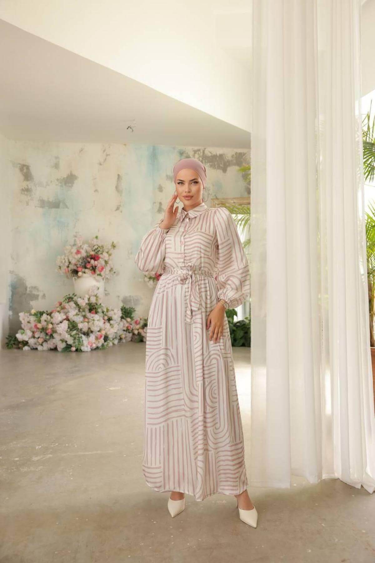 Women hijab maxi dress wholesale Beige color 697338