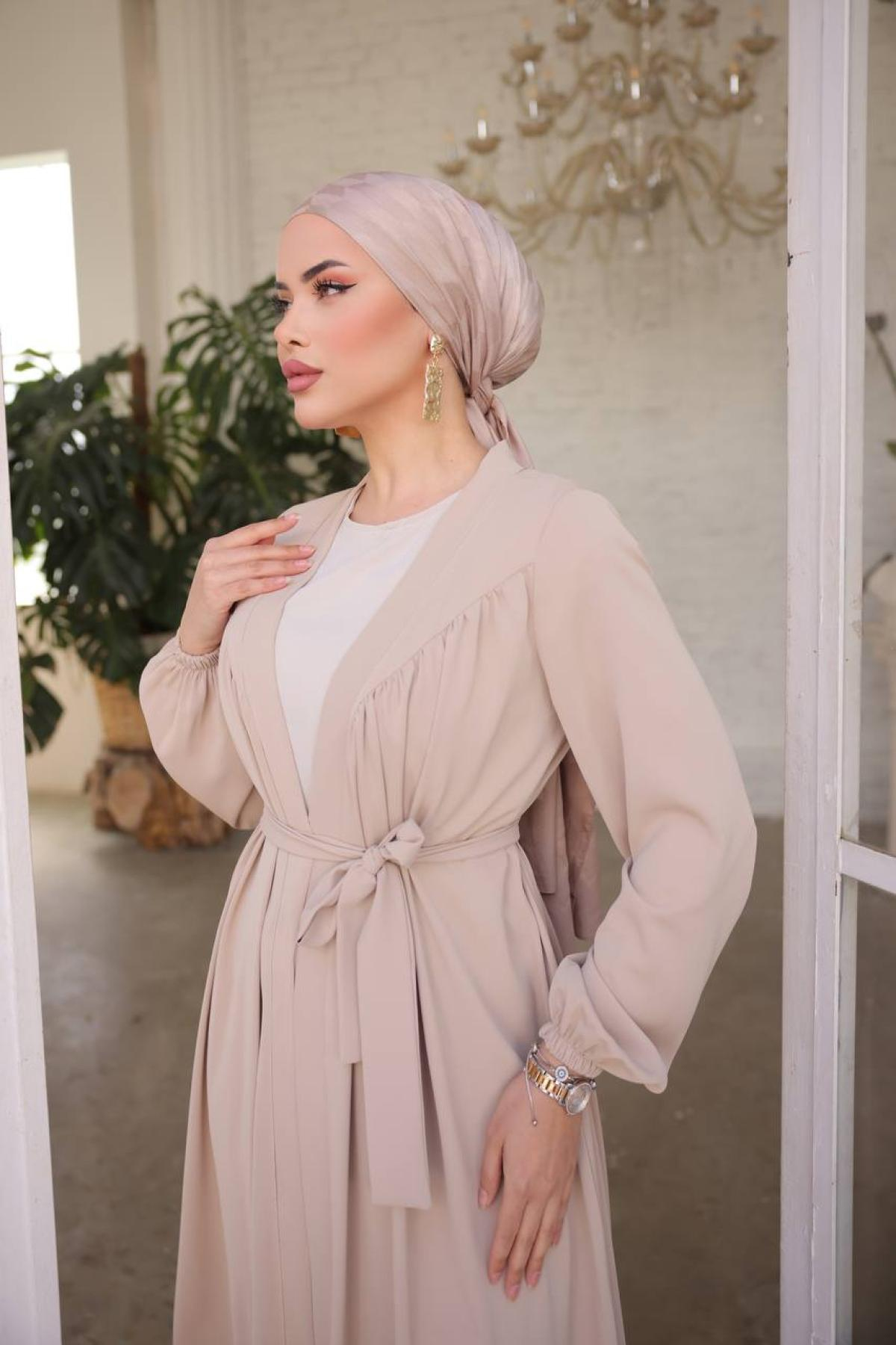 Women hijab maxi dress wholesale Beige color 695812