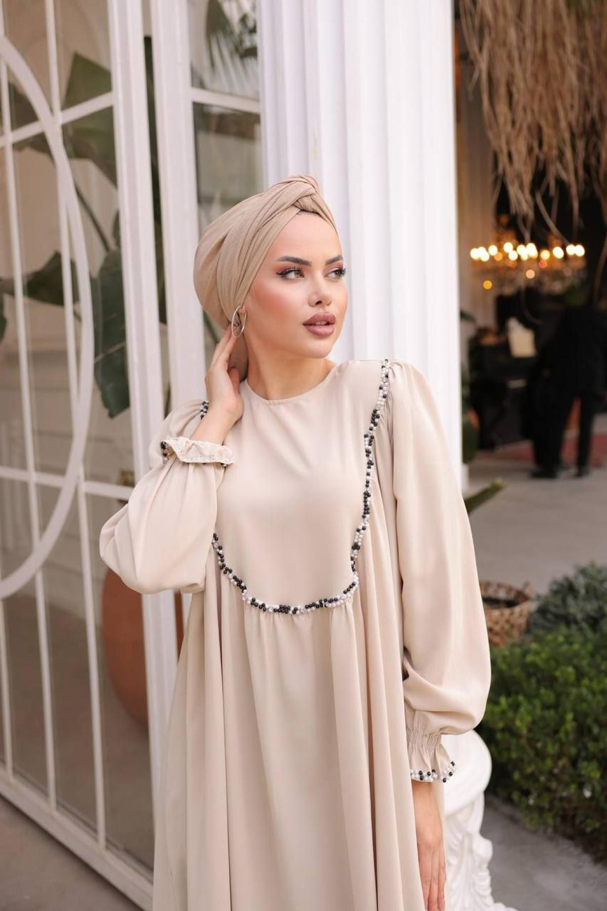 Women hijab maxi dress wholesale Beige color 697473