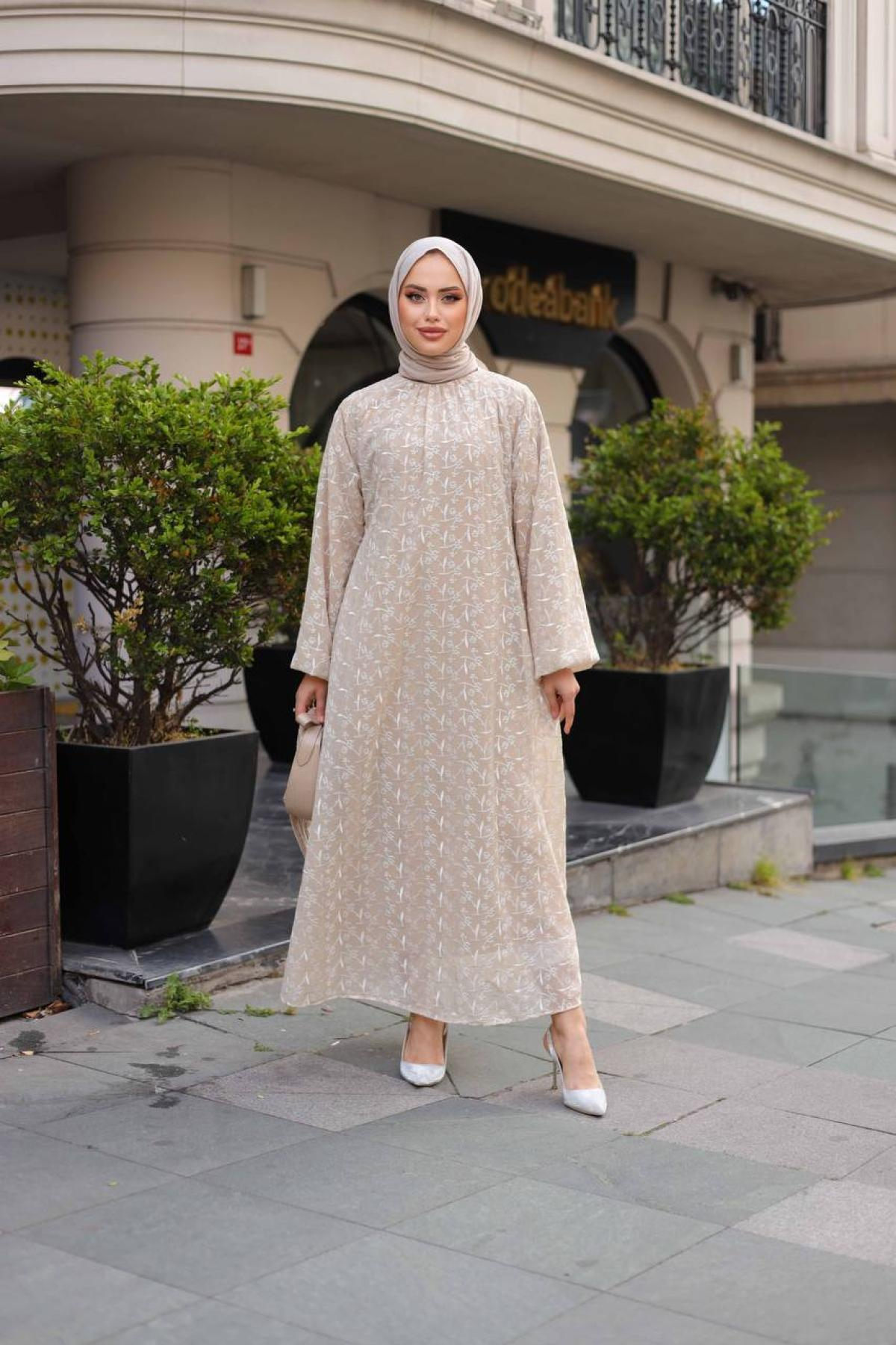 Women hijab maxi dress wholesale Beige color 695964