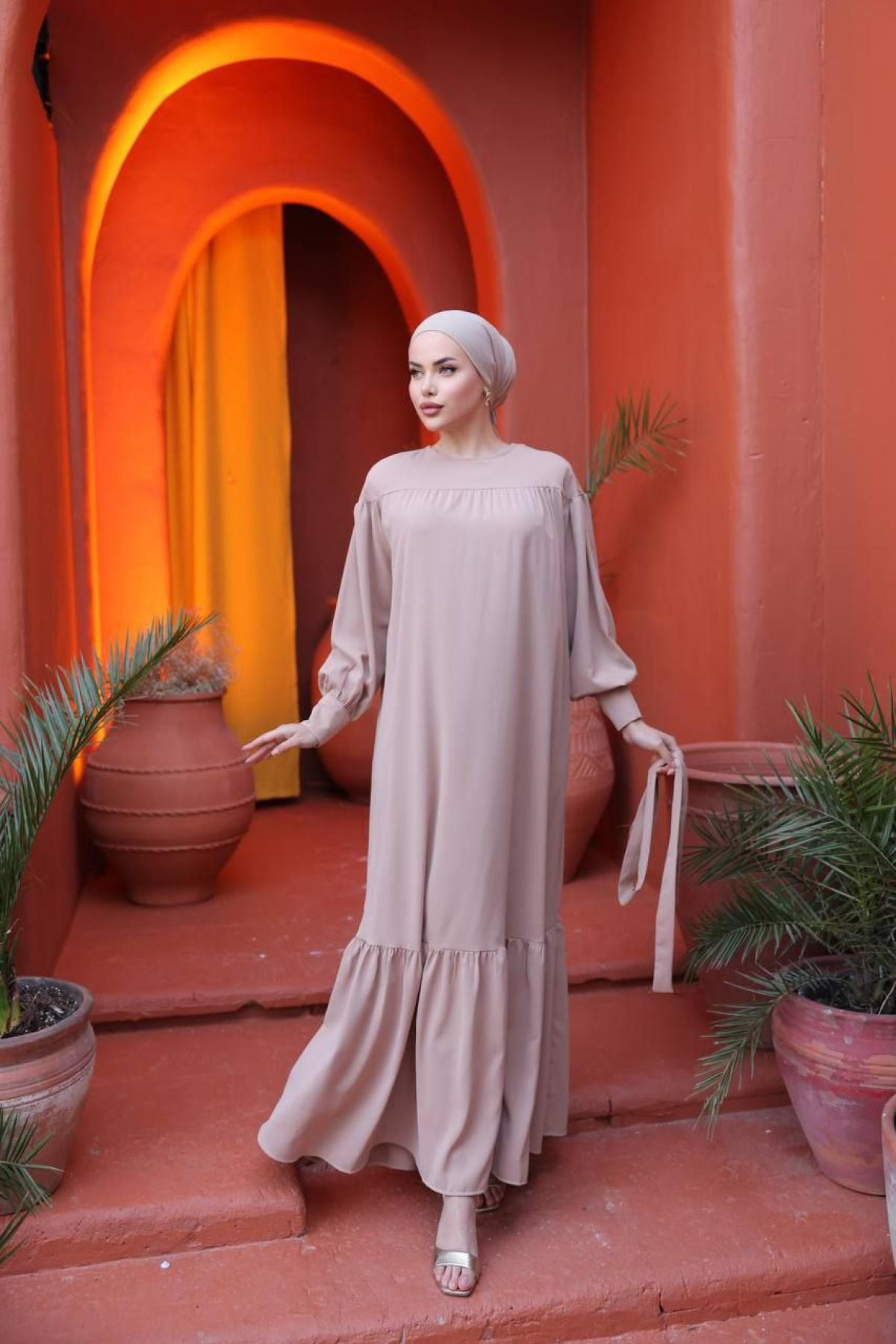 Women hijab maxi dress wholesale Beige color 697394