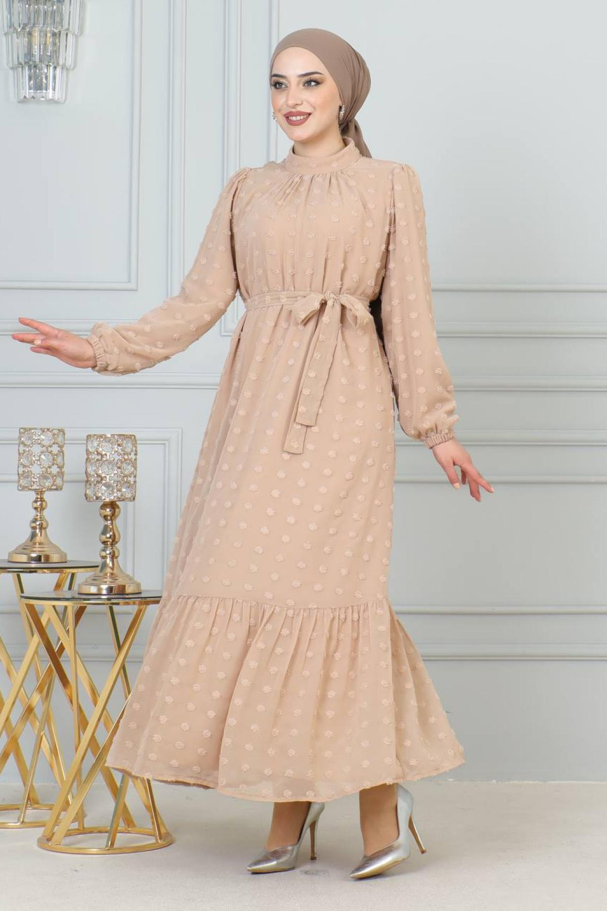Women hijab maxi dress wholesale Beige color 695801