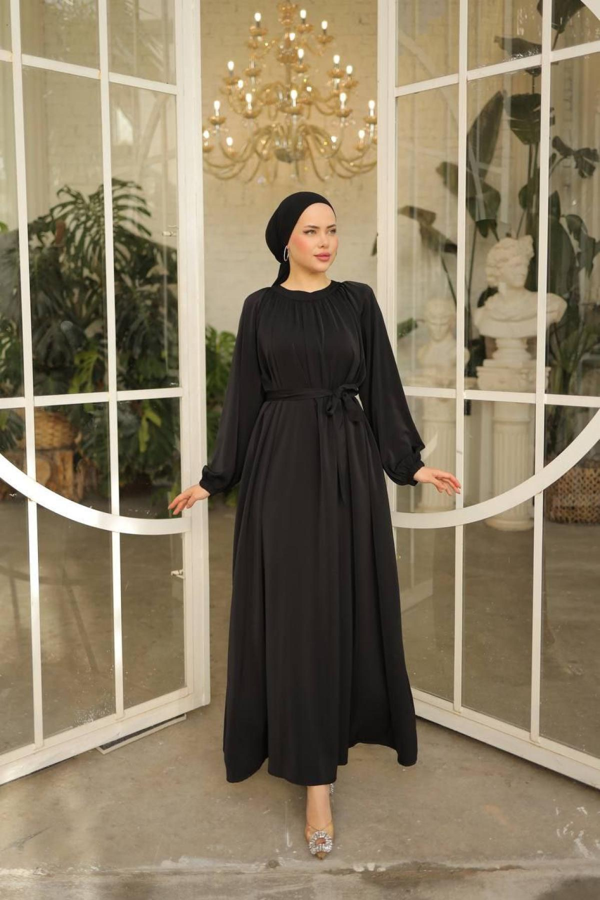 Women hijab maxi dress wholesale Black color 697453