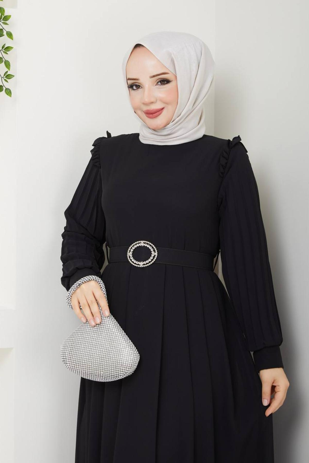 Women hijab maxi dress wholesale Black color 695728