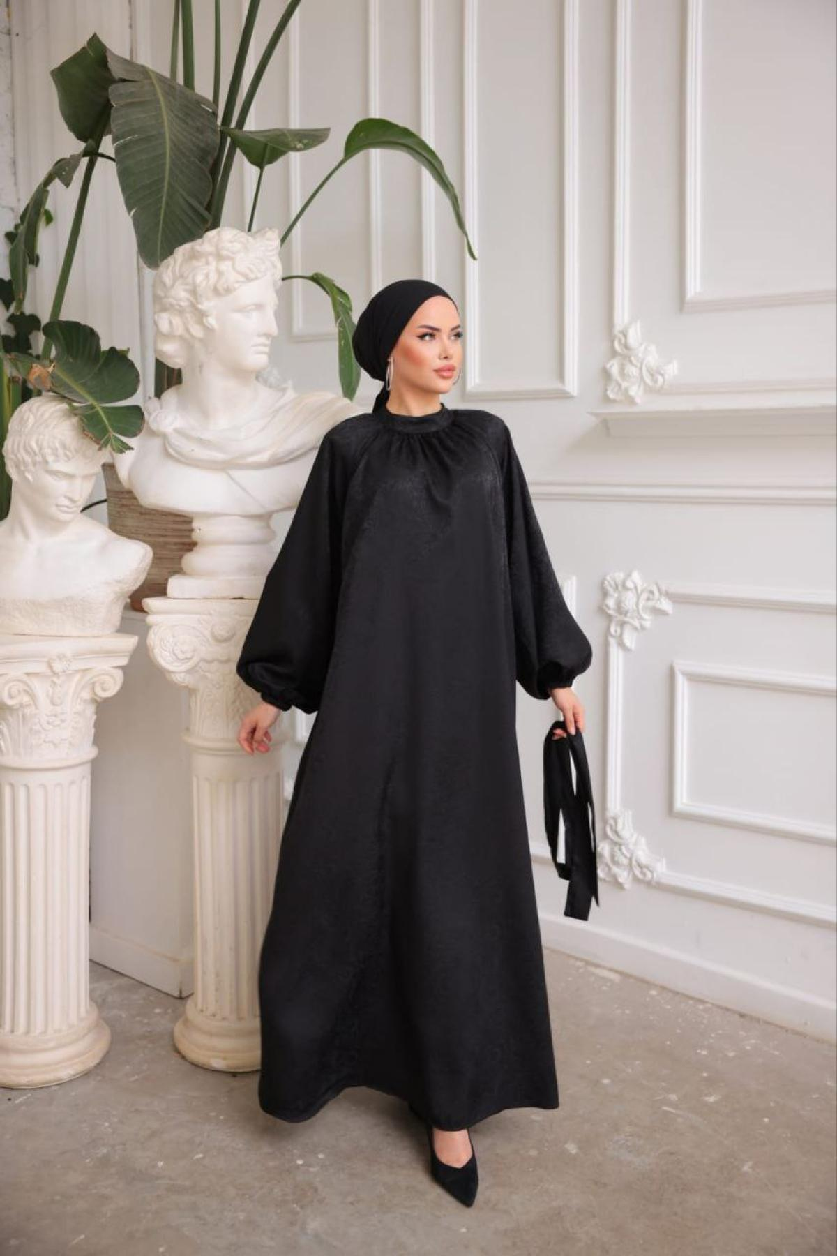 Women hijab maxi dress wholesale Black color 697364