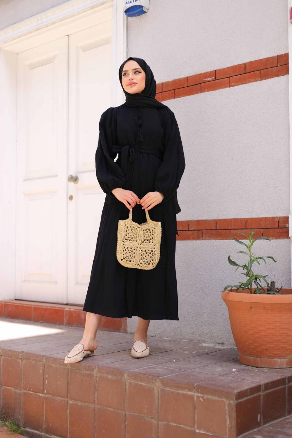Women hijab maxi dress wholesale Black color 695663
