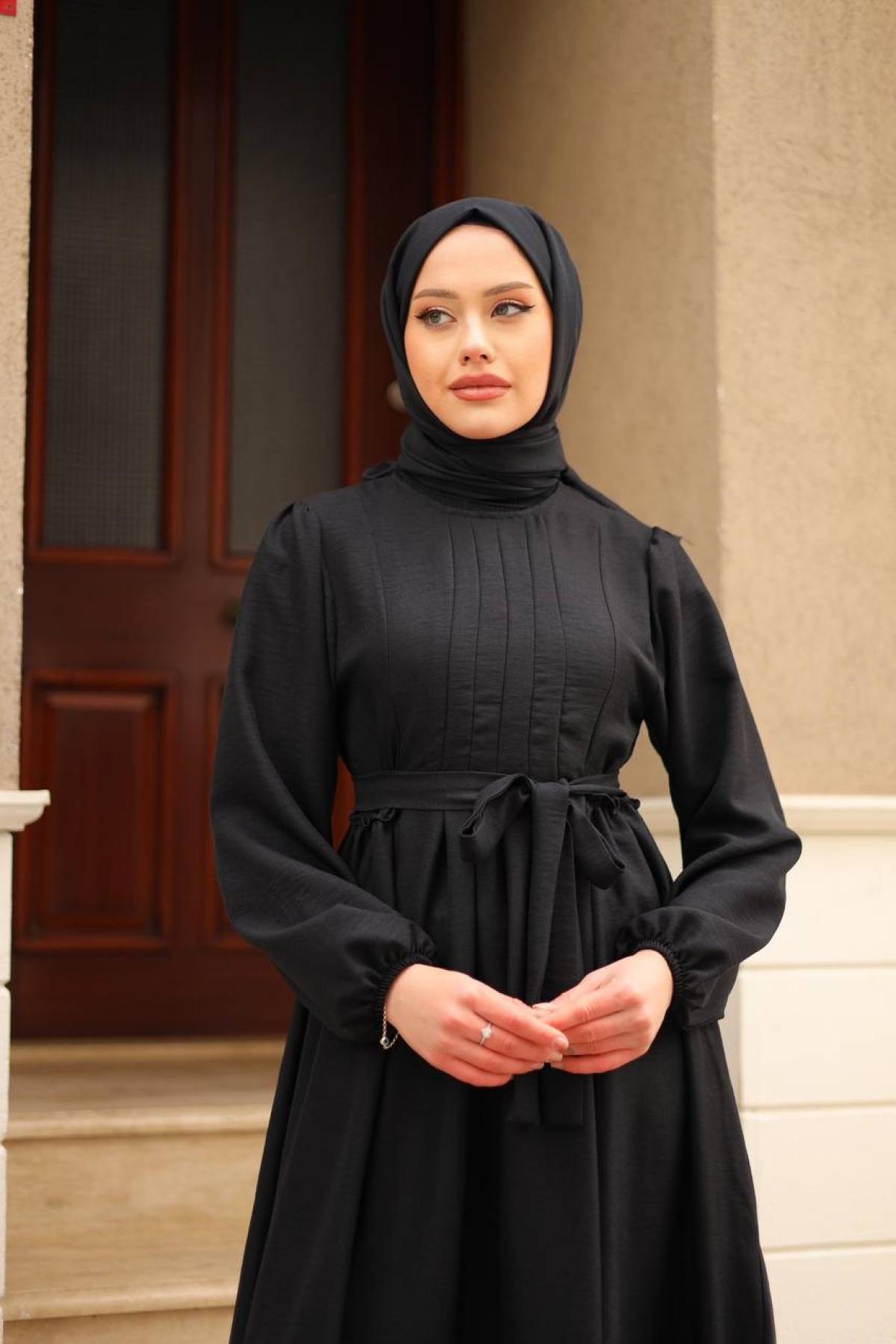 Women hijab maxi dress wholesale Black color 695655