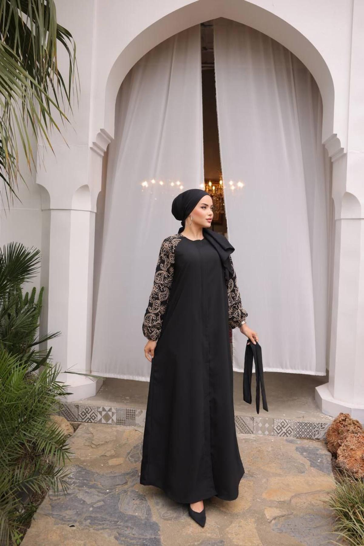 Women hijab maxi dress wholesale Black color 697389