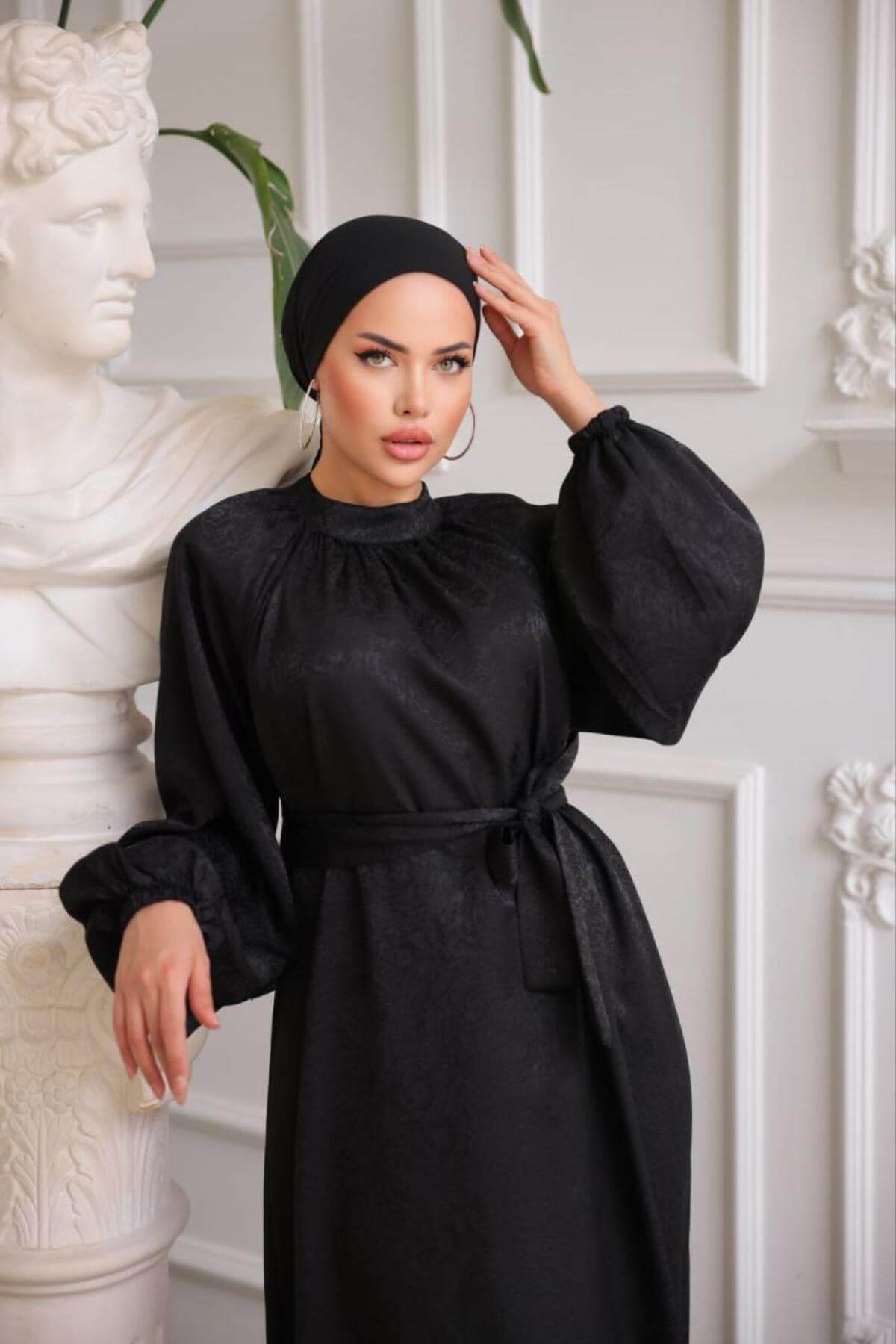 Women hijab maxi dress wholesale Black color 697364