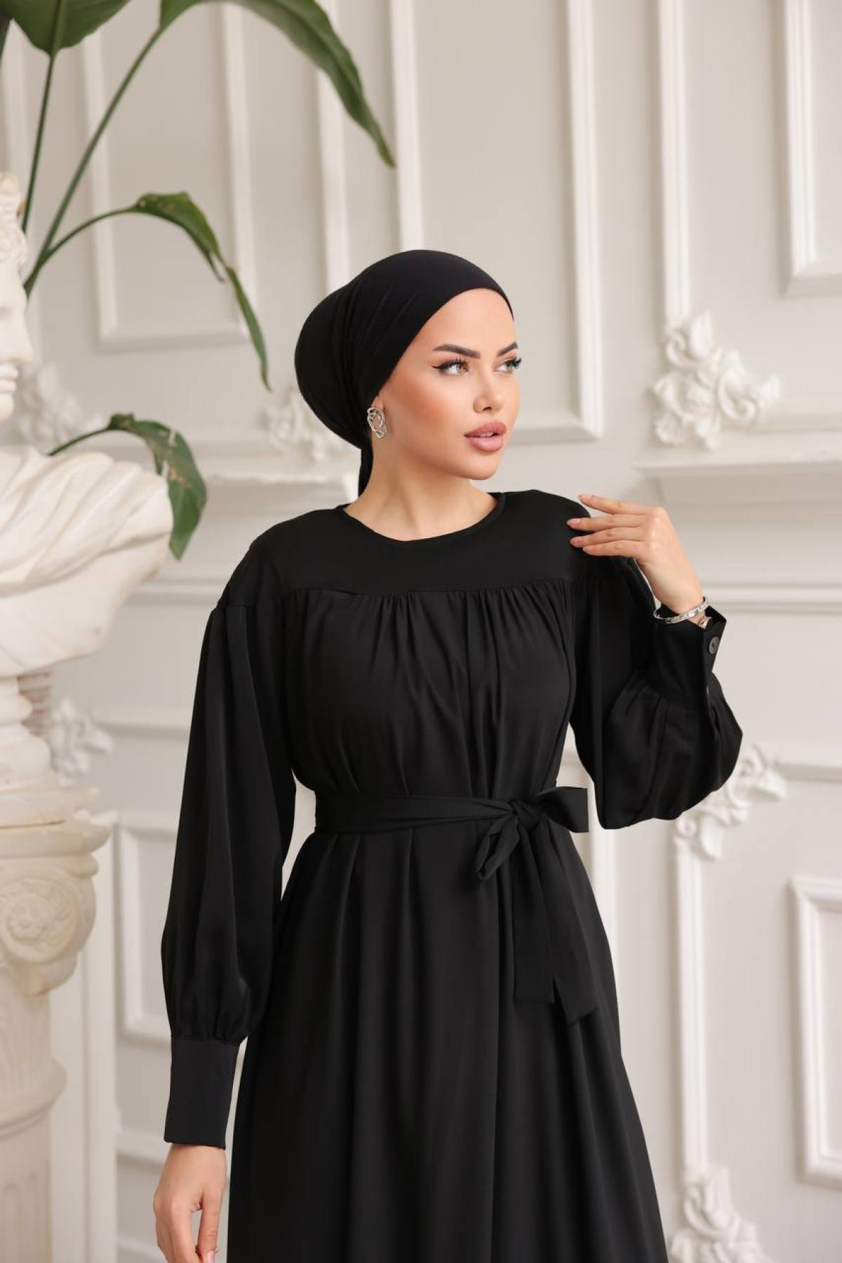 Women hijab maxi dress wholesale Black color 695834