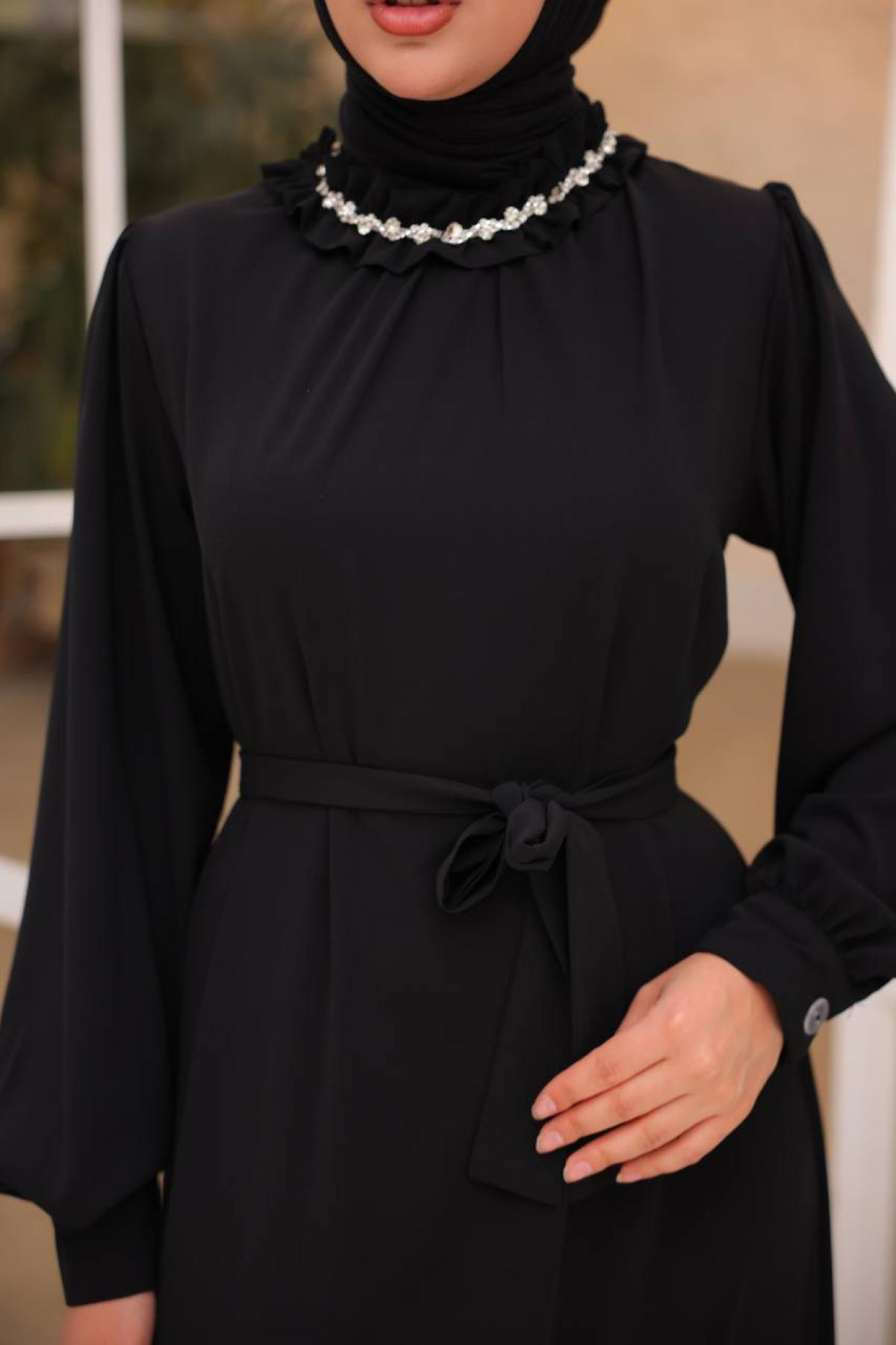 Women hijab maxi dress wholesale Black color 695817