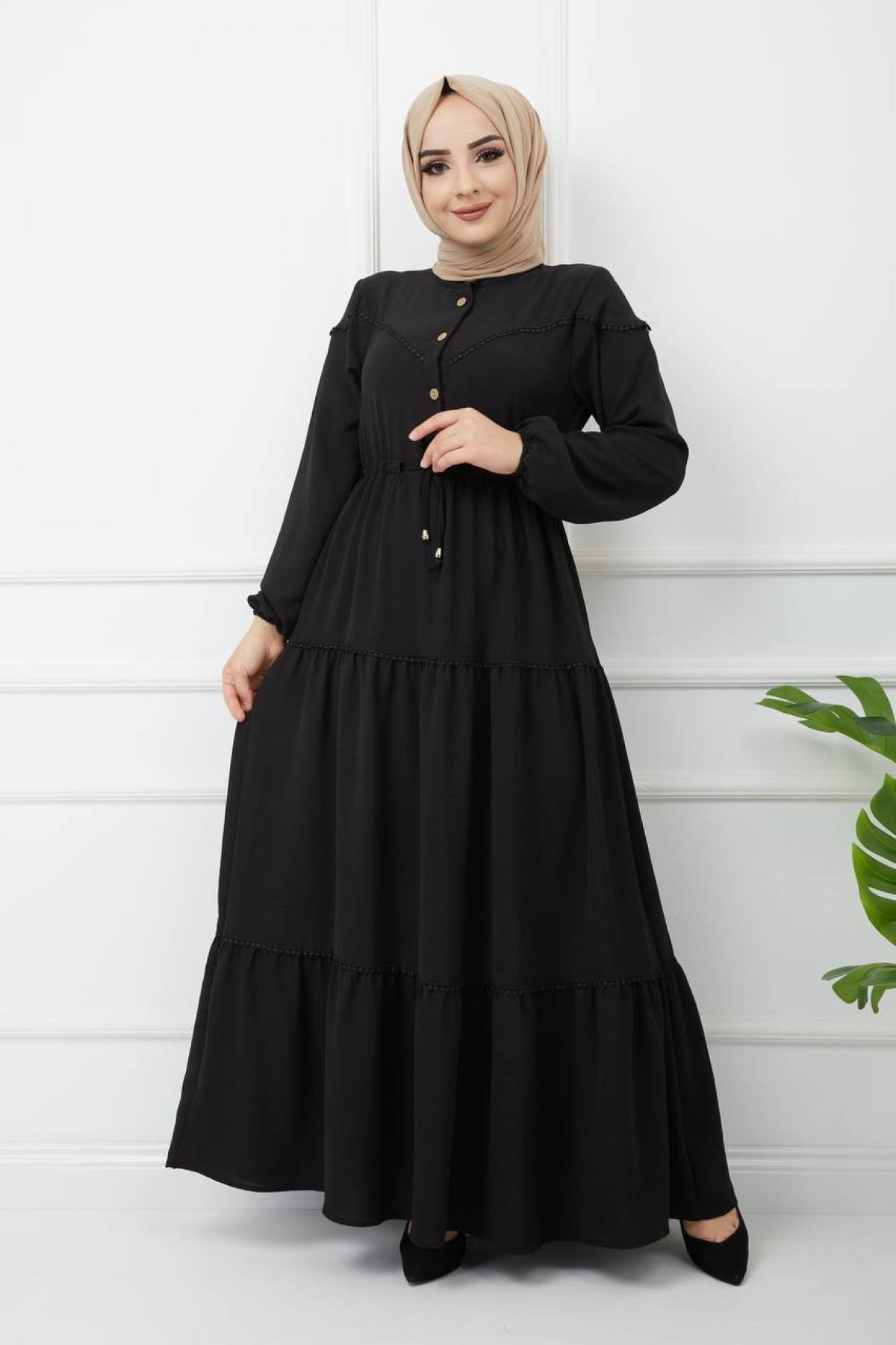 Women hijab maxi dress wholesale Black color 695711