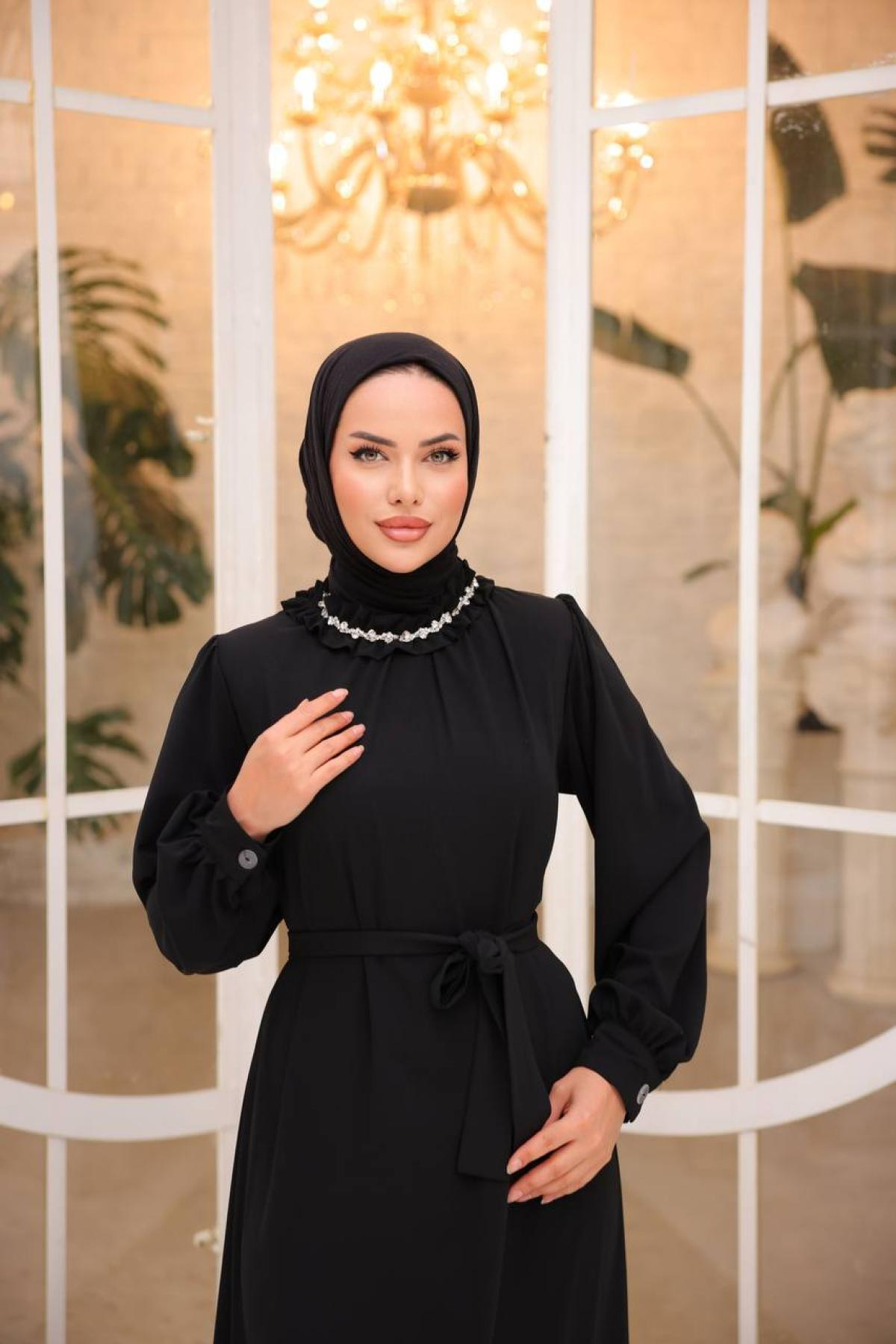 Women hijab maxi dress wholesale Black color 695817