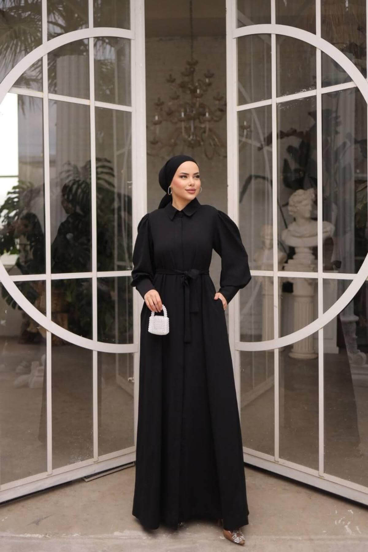 Women hijab maxi dress wholesale Black color 697366