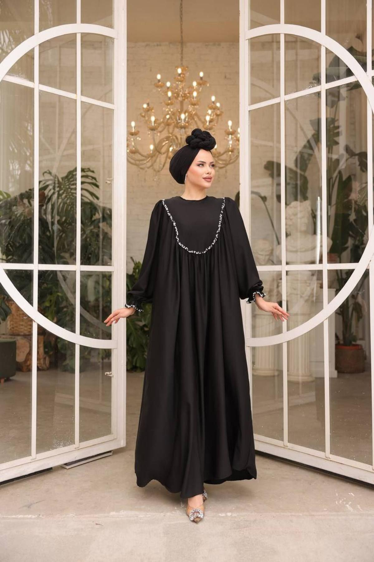 Women hijab maxi dress wholesale Black color 697469