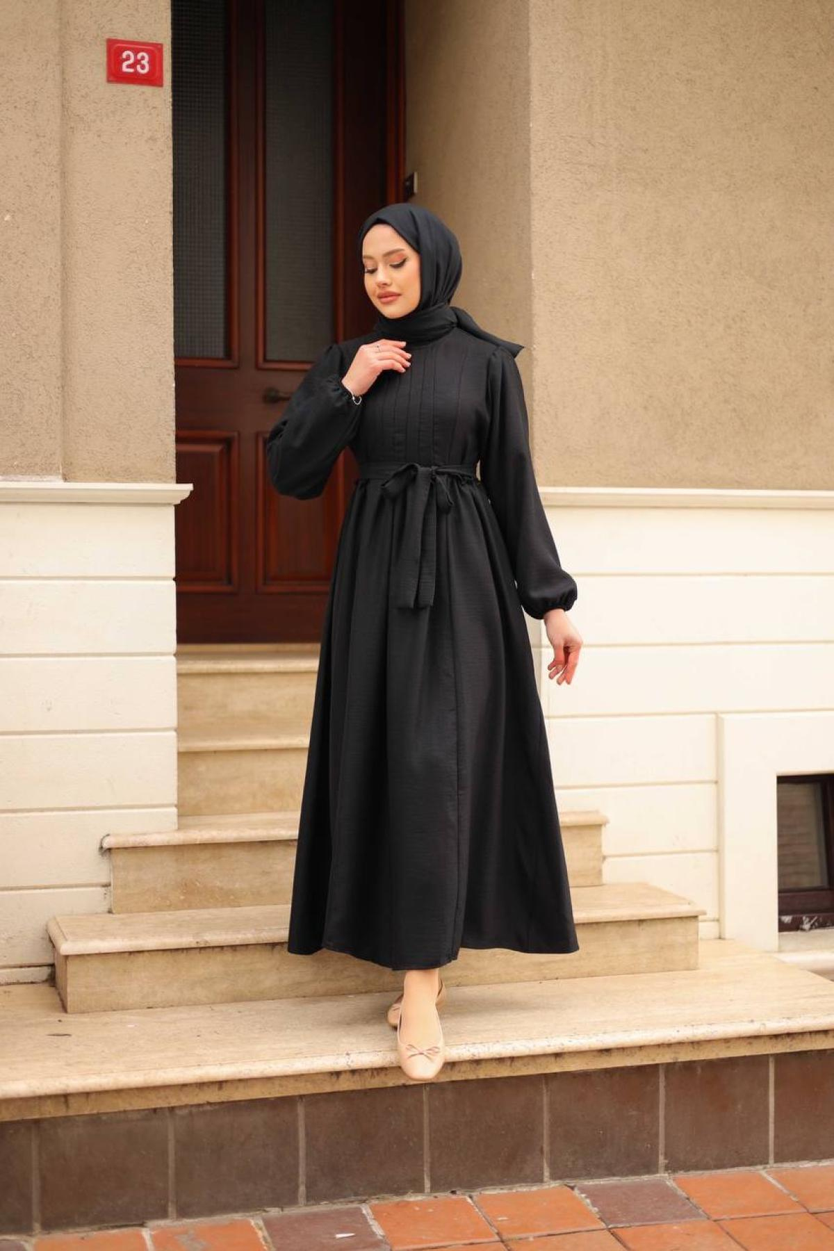 Women hijab maxi dress wholesale Black color 695655