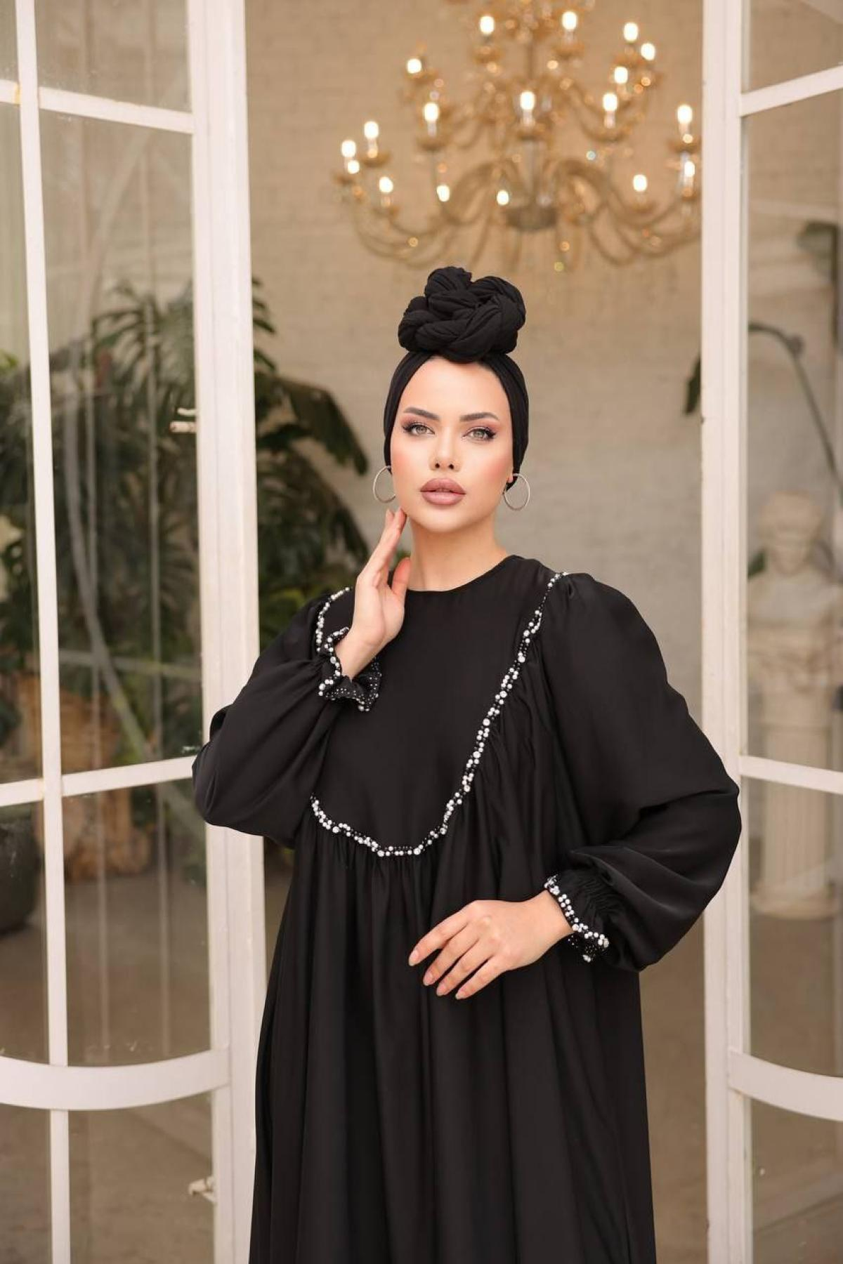 Women hijab maxi dress wholesale Black color 697469