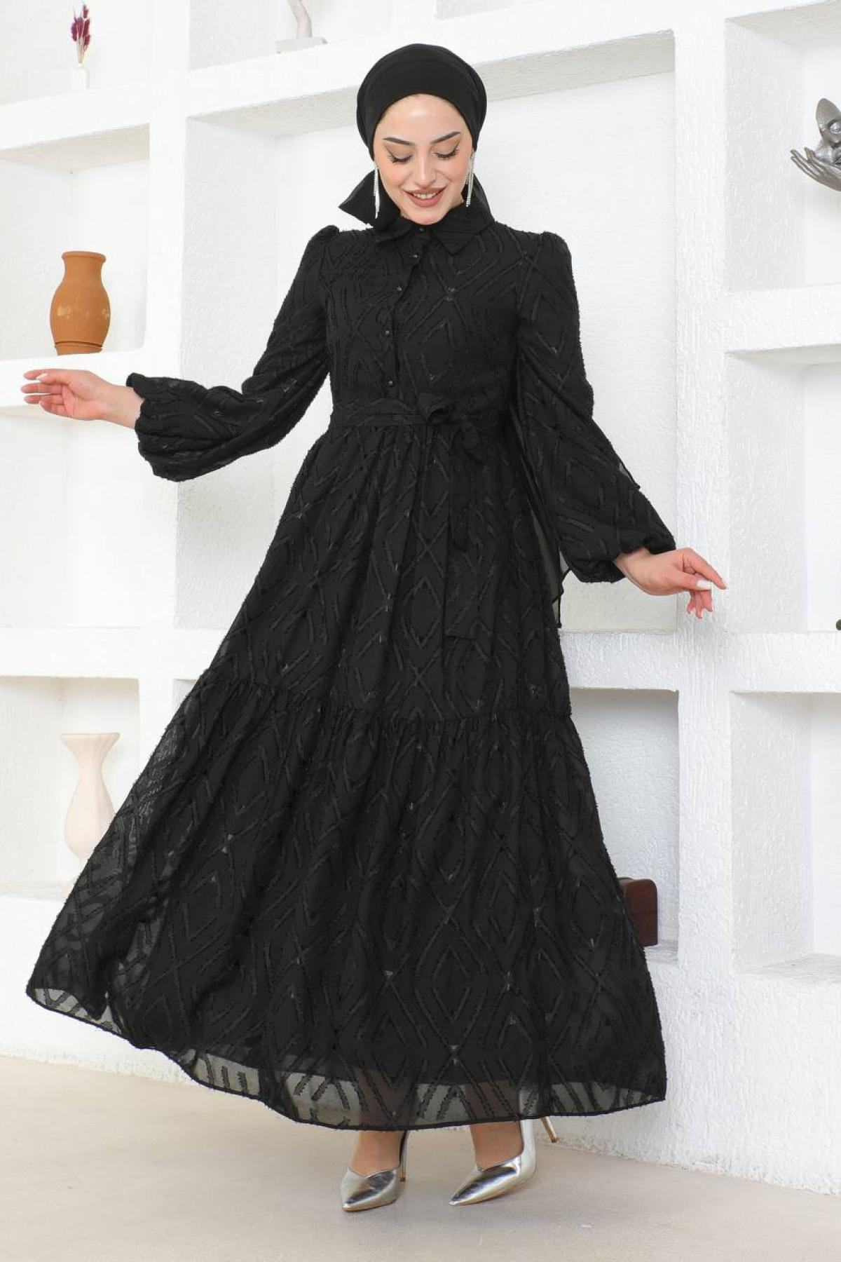 Women hijab maxi dress wholesale Black color 695768