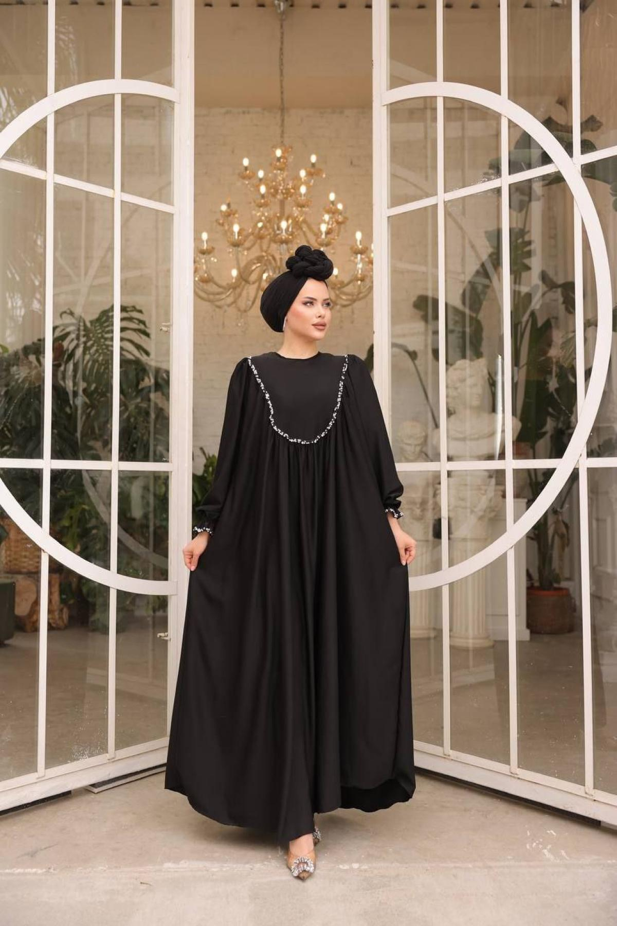 Women hijab maxi dress wholesale Black color 697469