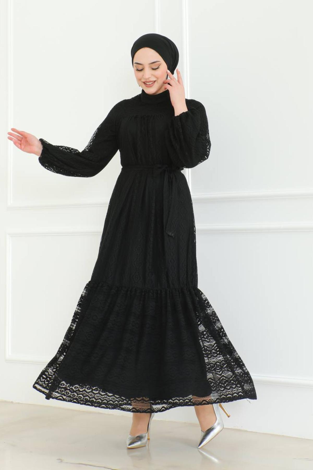 Women hijab maxi dress wholesale Black color 695789