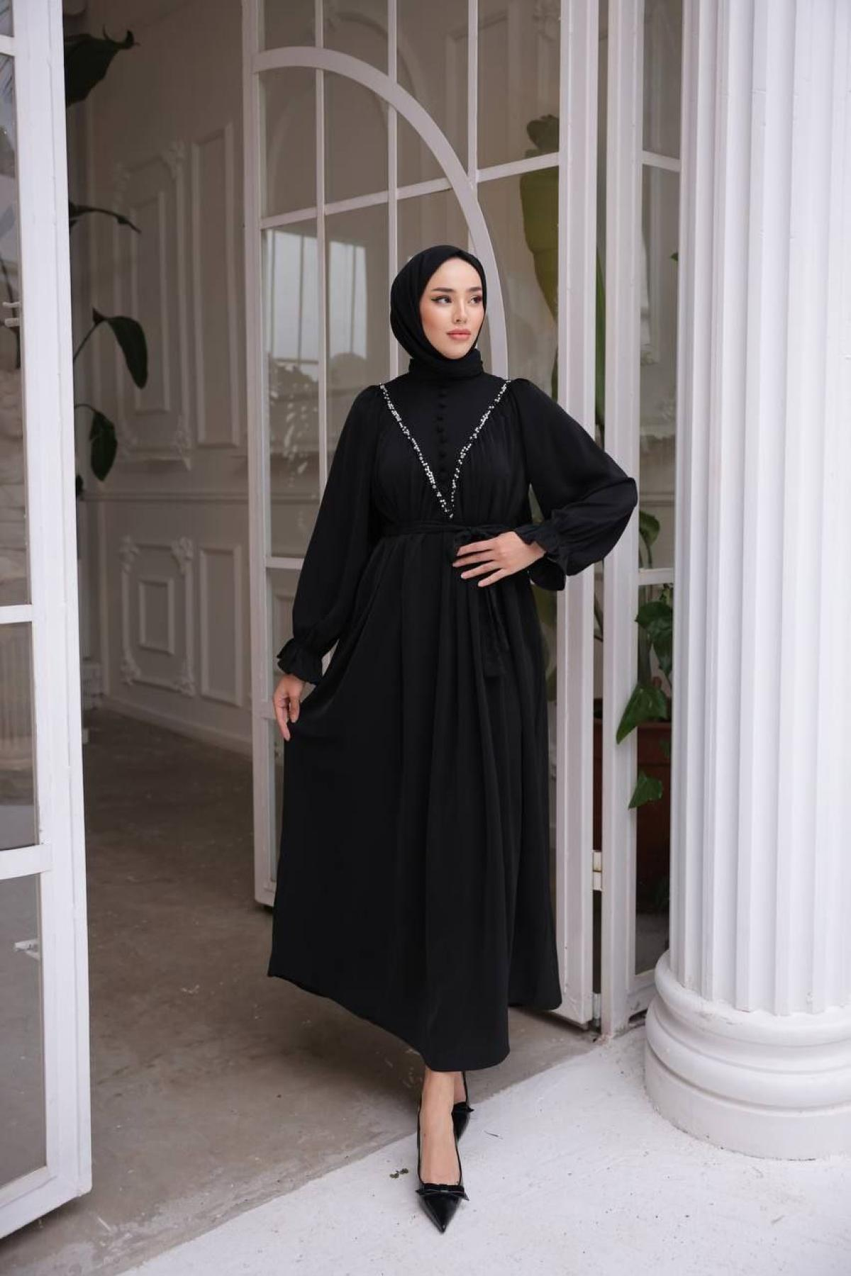 Women hijab maxi dress wholesale Black color 697451