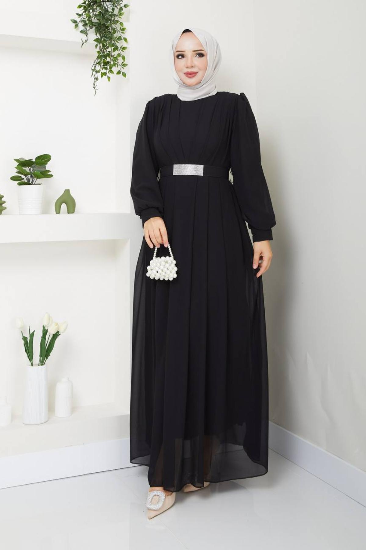 Women hijab maxi dress wholesale Black color 696136