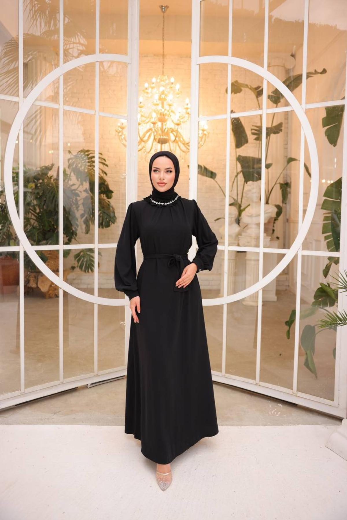 Women hijab maxi dress wholesale Black color 695817