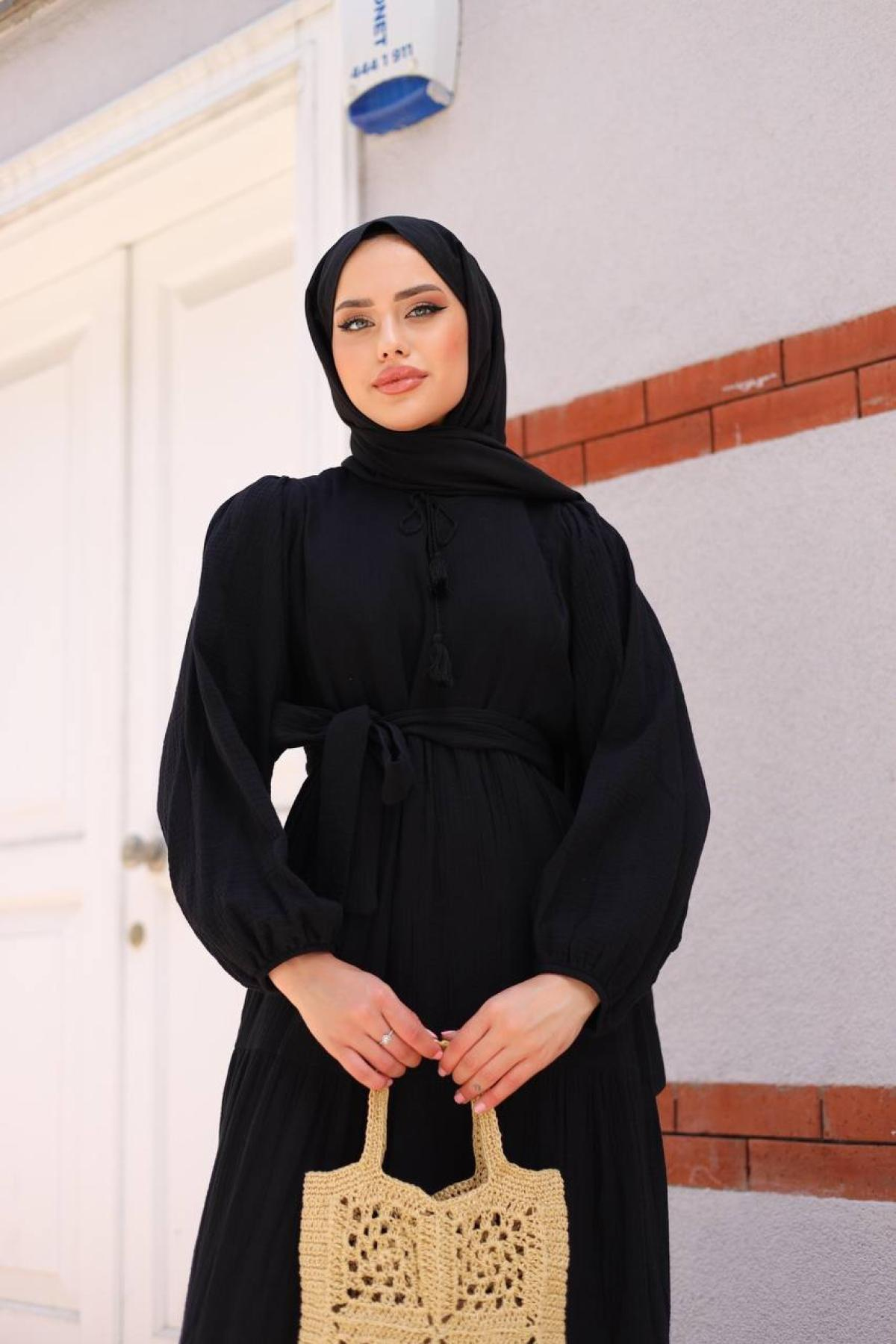 Women hijab maxi dress wholesale Black color 695663