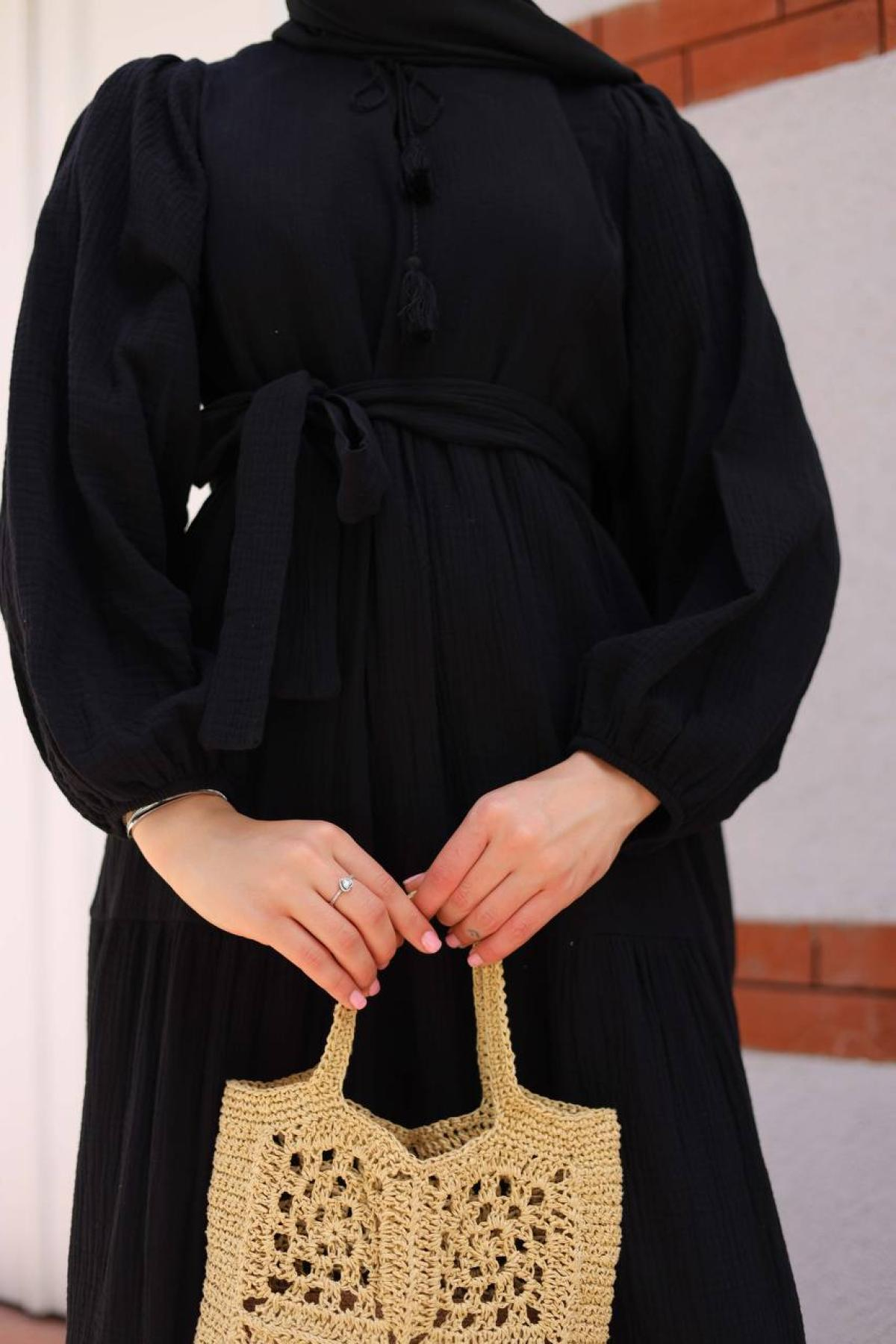 Women hijab maxi dress wholesale Black color 695663