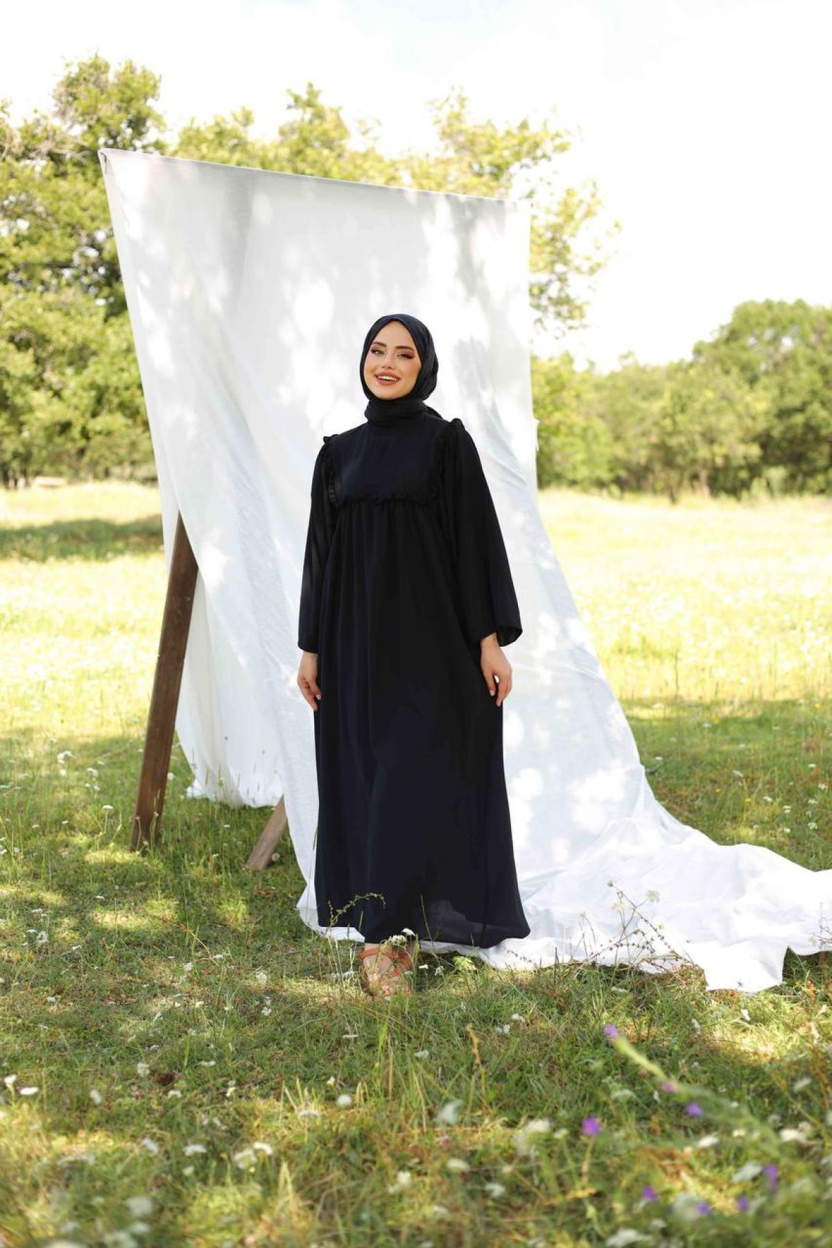 Women hijab maxi dress wholesale Black color 695668
